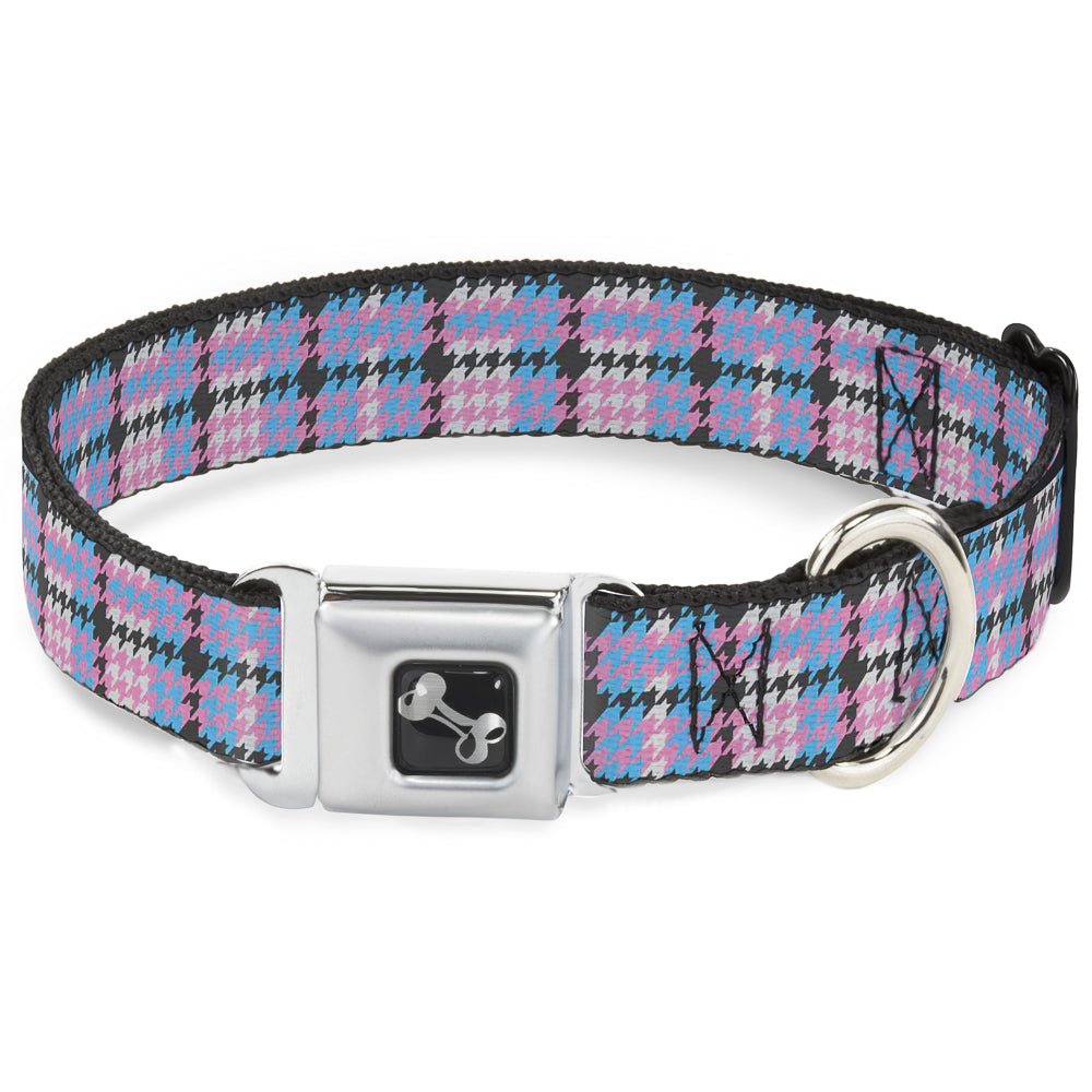 Dog Bone Seatbelt Buckle Collar - Mini Houndstooth Gray/Baby Blue/Pink Seatbelt Buckle Collars Buckle-Down