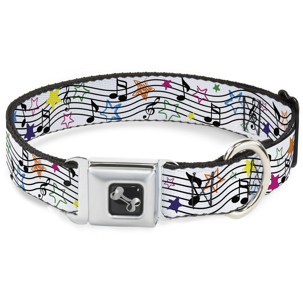 Dog Bone Seatbelt Buckle Collar - Music Notes Stars White/Black/Multi Color Seatbelt Buckle Collars Buckle-Down