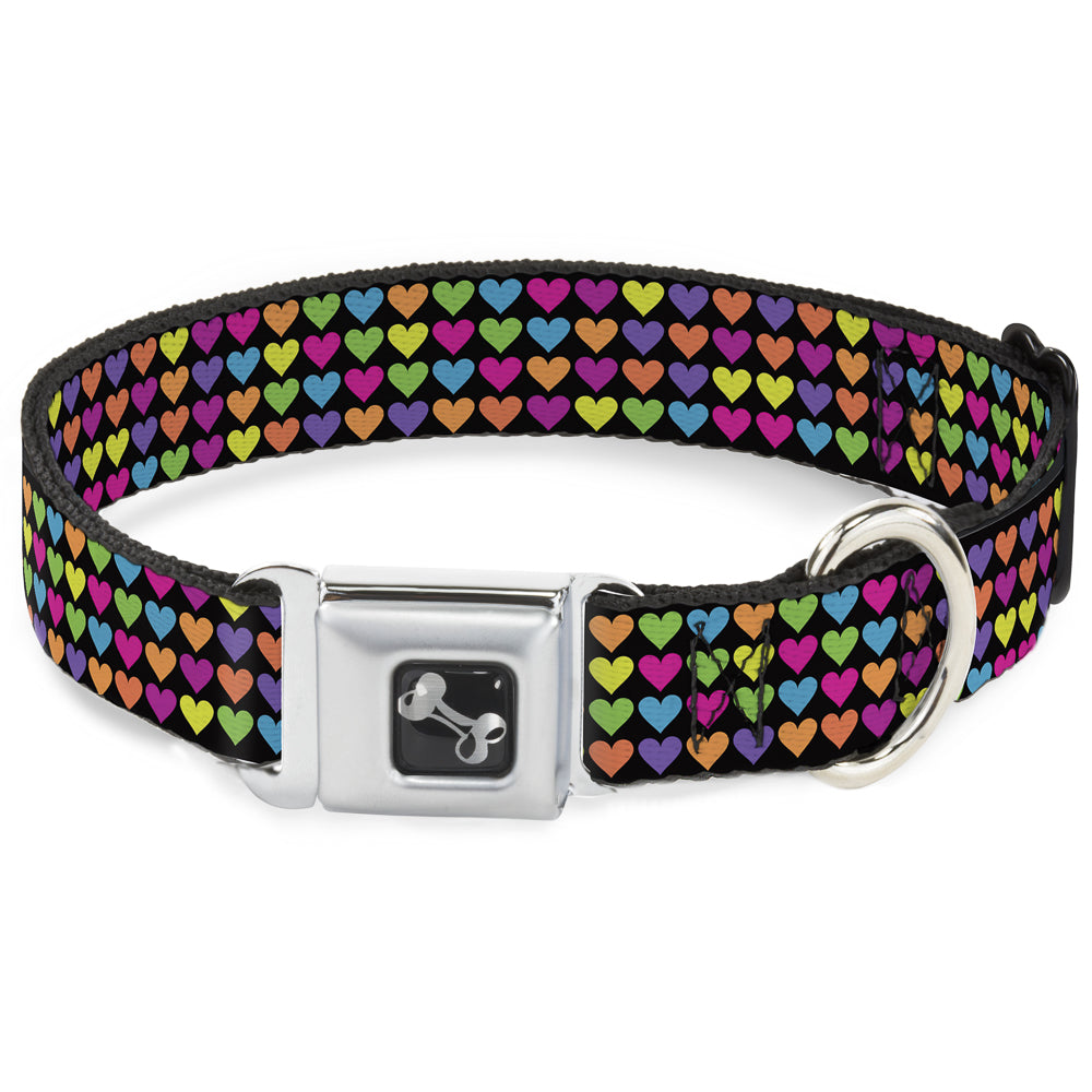 Dog Bone Seatbelt Buckle Collar - Mini Hearts Black/Multi Neon Seatbelt Buckle Collars Buckle-Down