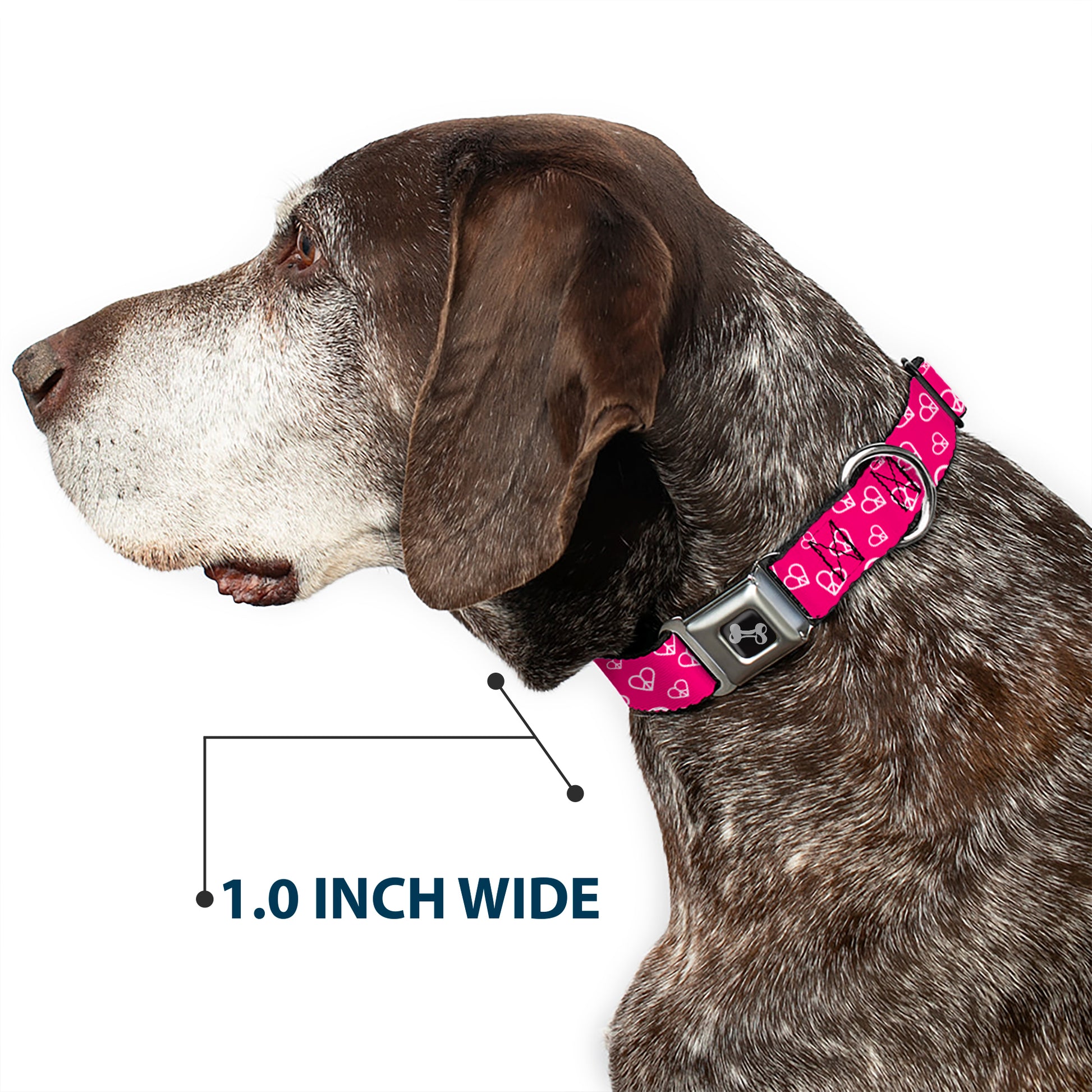 Dog Bone Seatbelt Buckle Collar - Mini Peace Hearts Fuchsia/White Seatbelt Buckle Collars Buckle-Down