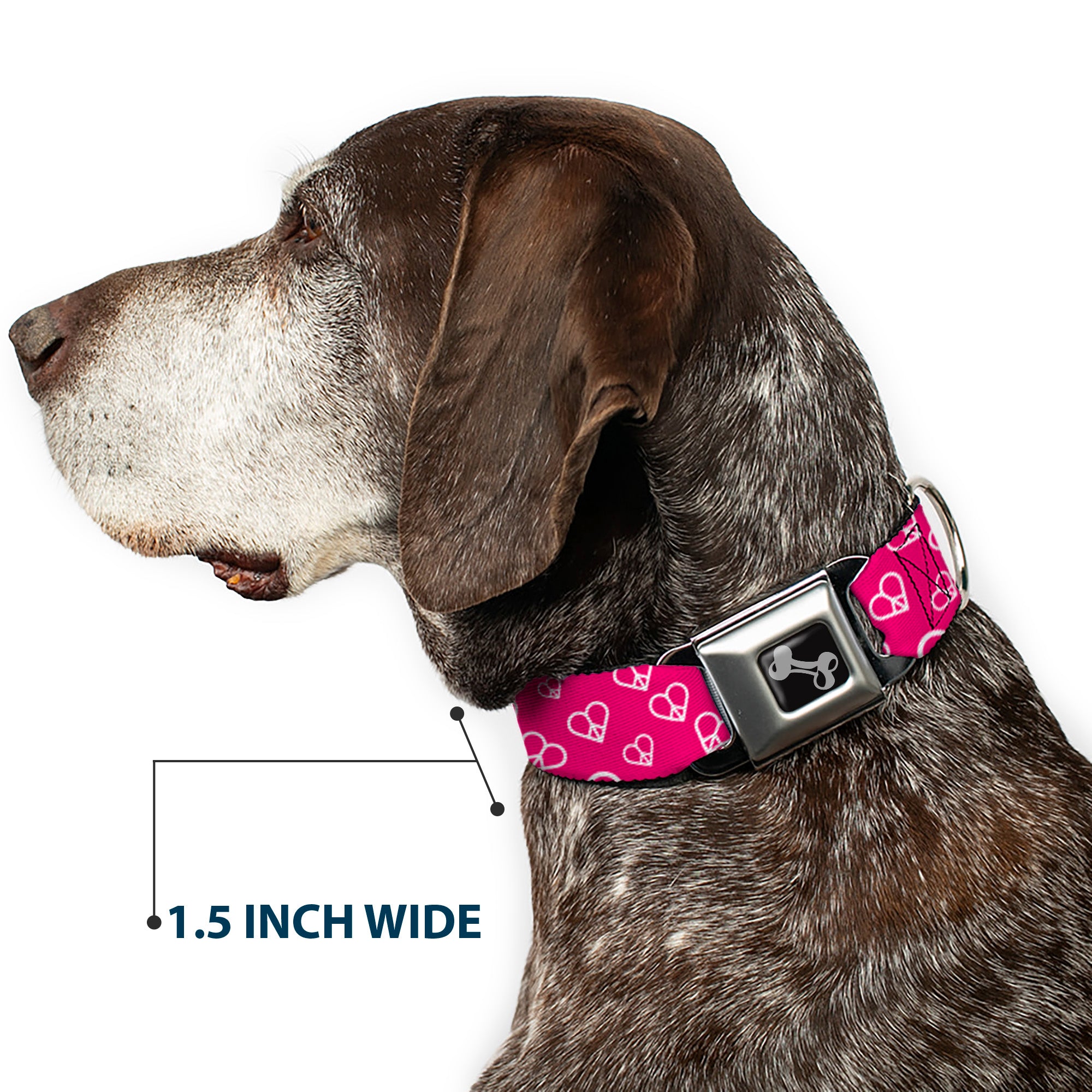 Dog Bone Seatbelt Buckle Collar - Mini Peace Hearts Fuchsia/White Seatbelt Buckle Collars Buckle-Down