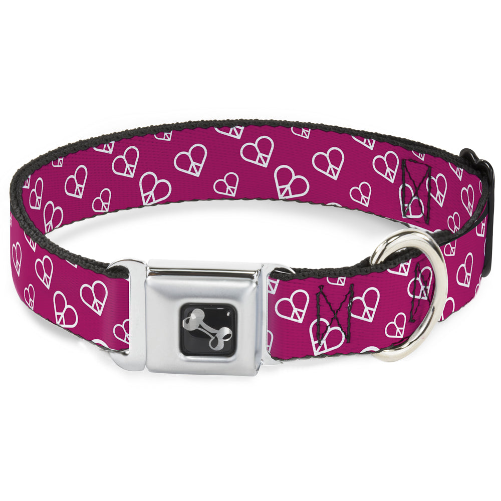 Dog Bone Seatbelt Buckle Collar - Mini Peace Hearts Fuchsia/White Seatbelt Buckle Collars Buckle-Down