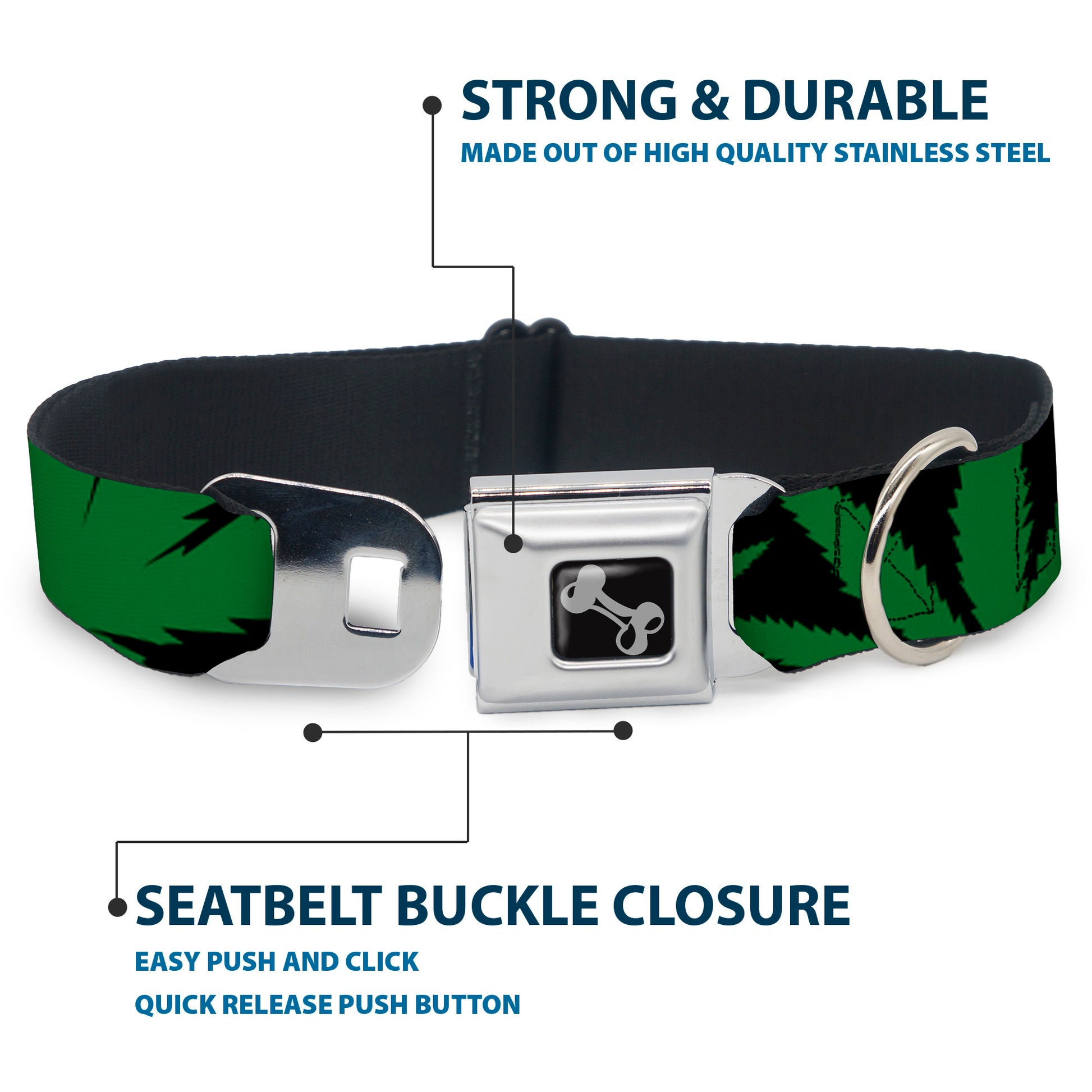 Buckle-Down Seatbelt Buckle Dog Collar - Marijuana Leaf Close-Up Seatbelt Buckle Collars Buckle-Down