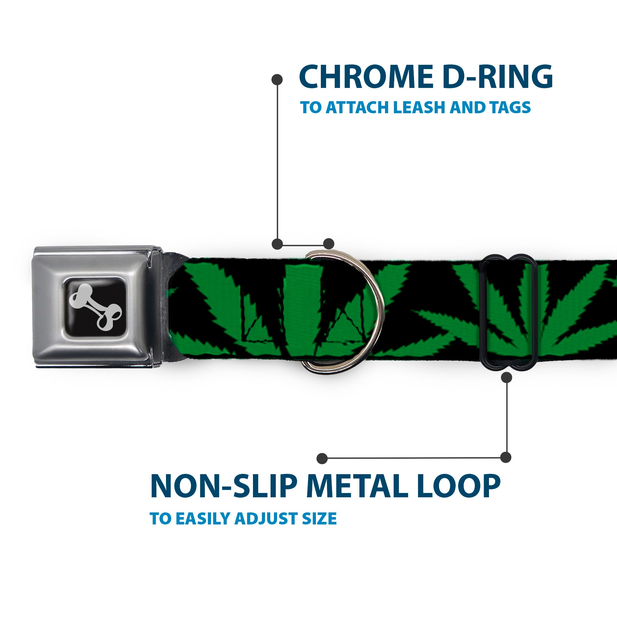 Buckle-Down Seatbelt Buckle Dog Collar - Marijuana Leaf Close-Up Seatbelt Buckle Collars Buckle-Down