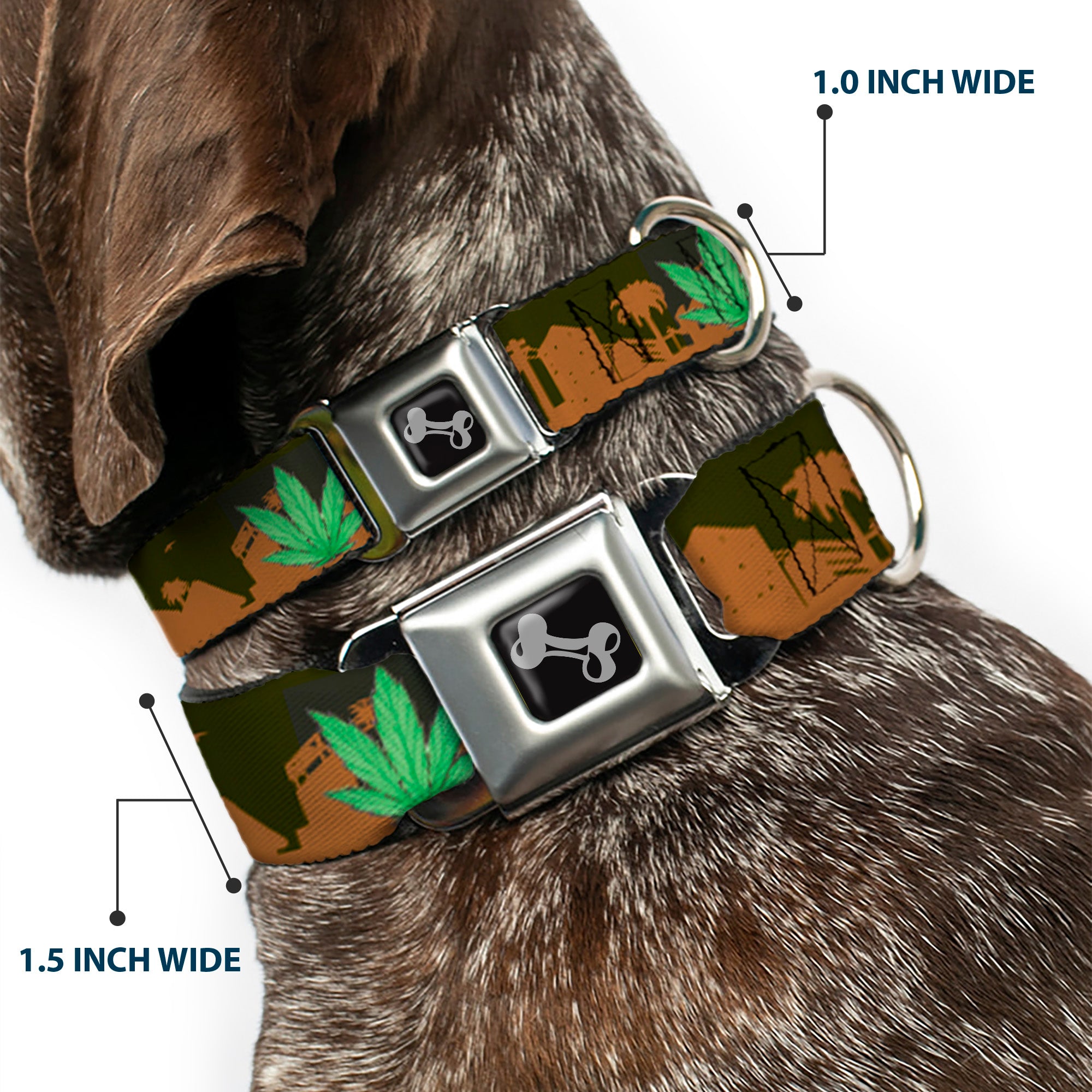 Buckle-Down Seatbelt Buckle Dog Collar - Marijuana Leaf Skyline Seatbelt Buckle Collars Buckle-Down