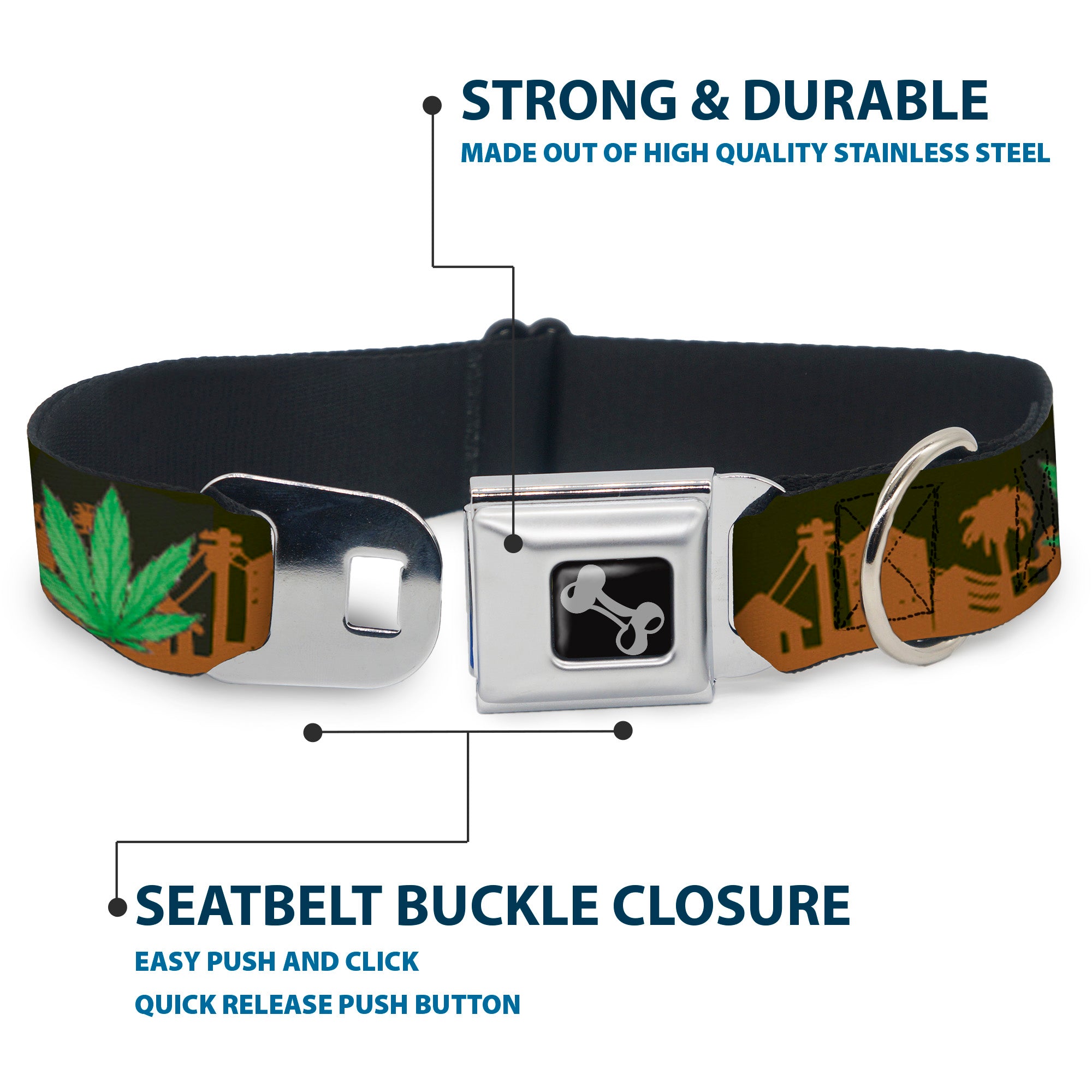 Buckle-Down Seatbelt Buckle Dog Collar - Marijuana Leaf Skyline Seatbelt Buckle Collars Buckle-Down