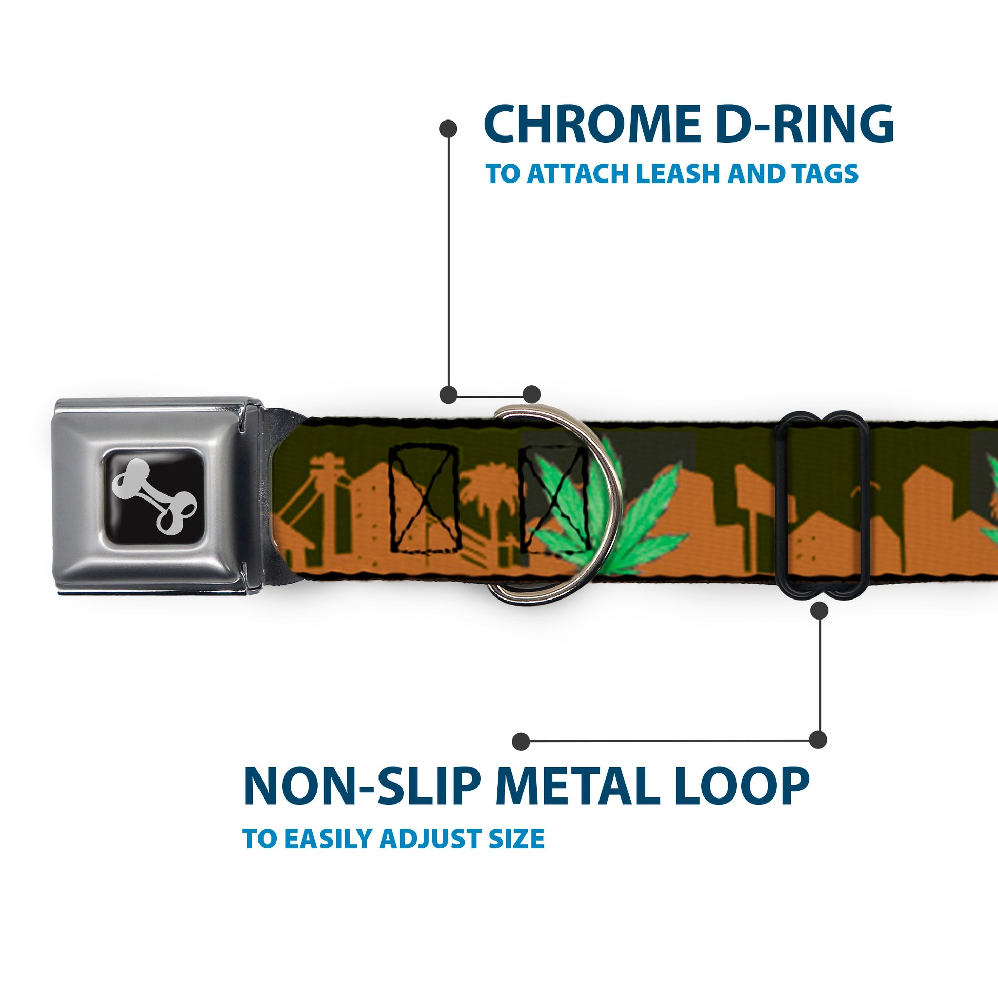 Buckle-Down Seatbelt Buckle Dog Collar - Marijuana Leaf Skyline Seatbelt Buckle Collars Buckle-Down
