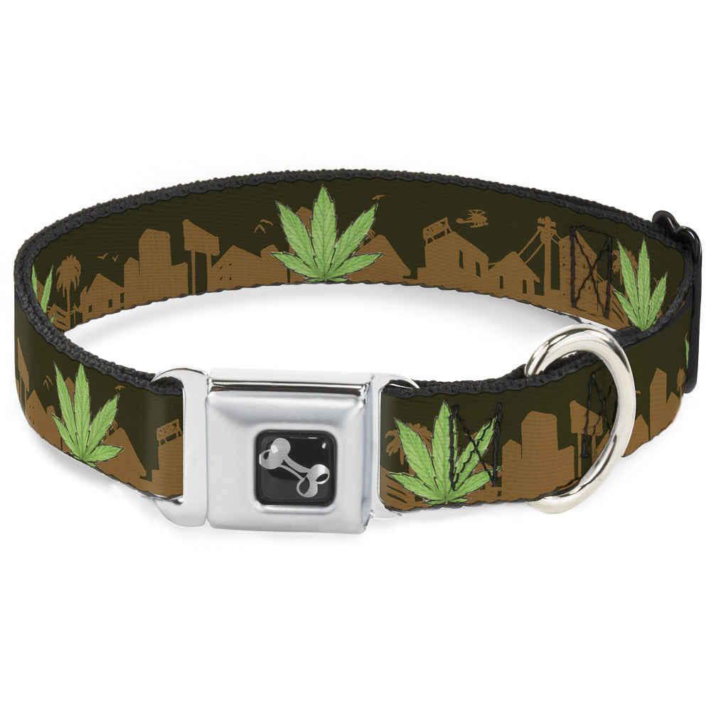 Buckle-Down Seatbelt Buckle Dog Collar - Marijuana Leaf Skyline Seatbelt Buckle Collars Buckle-Down