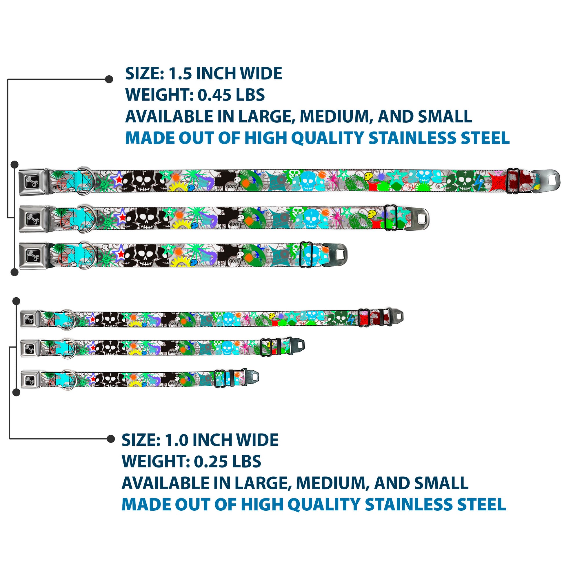 Dog Bone Seatbelt Buckle Collar - Music Skulls Multi Color Seatbelt Buckle Collars Buckle-Down