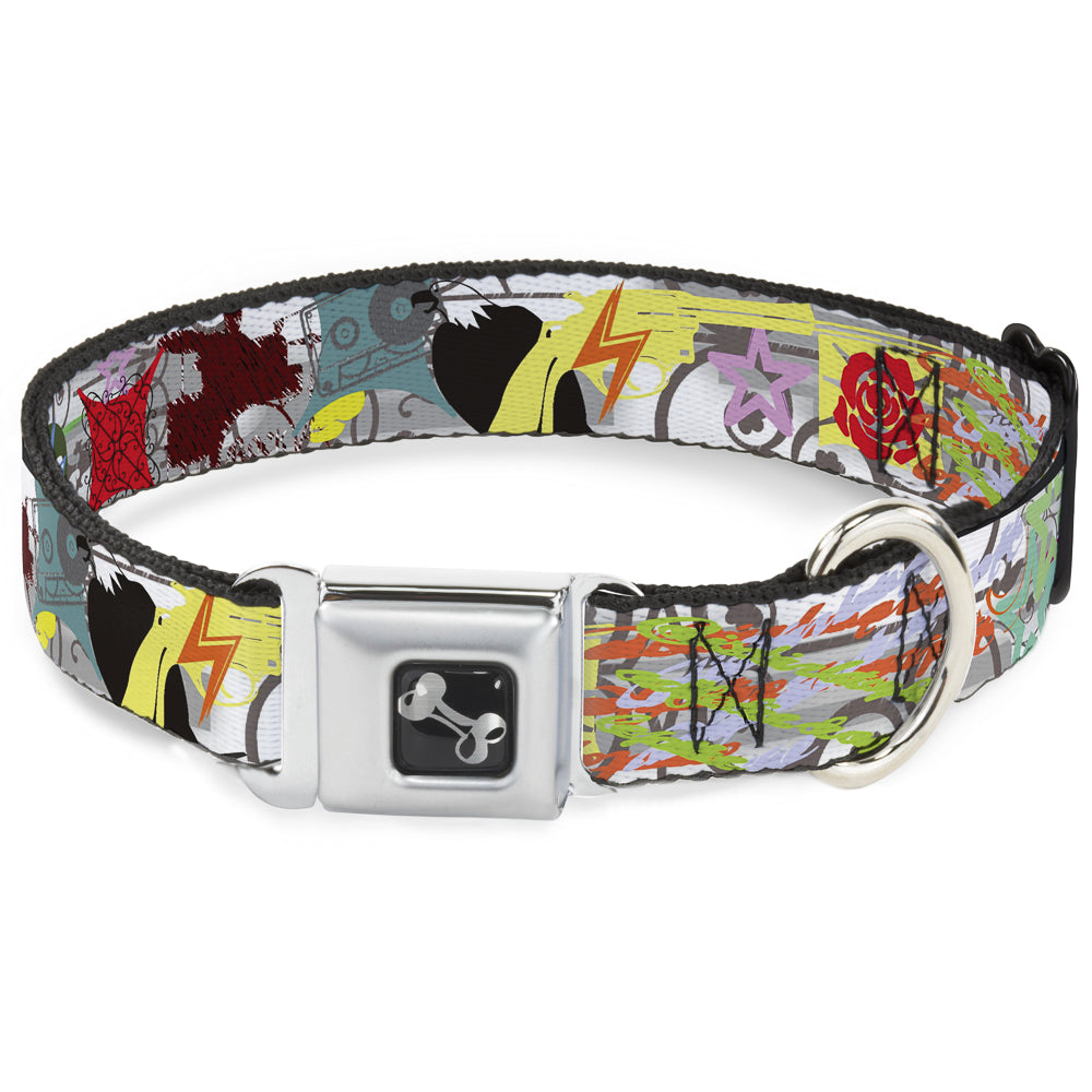 Dog Bone Seatbelt Buckle Collar - Music Skulls Multi Color Seatbelt Buckle Collars Buckle-Down