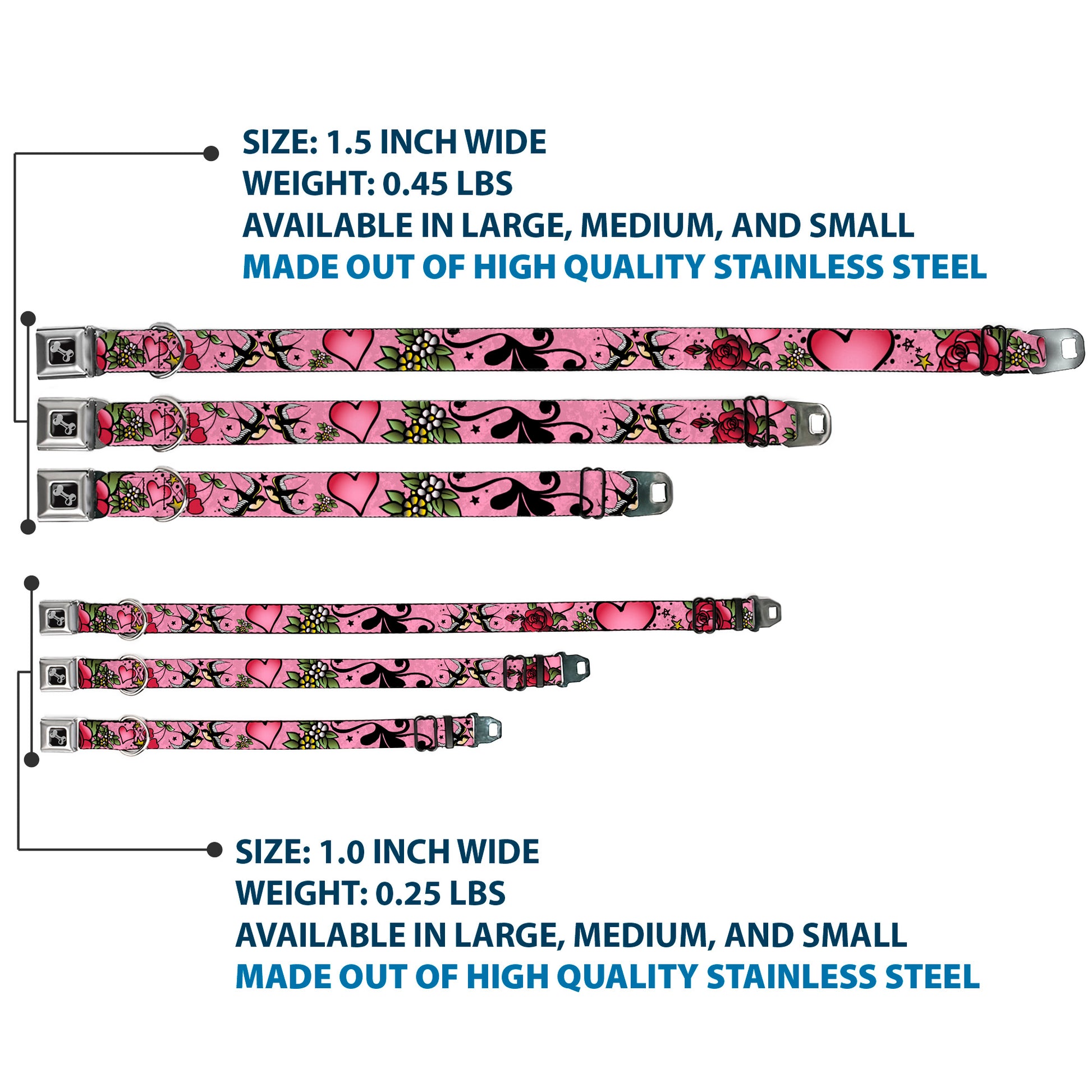 Dog Bone Seatbelt Buckle Collar - Mom & Dad CLOSE-UP Pink w/Sparrows Seatbelt Buckle Collars Buckle-Down