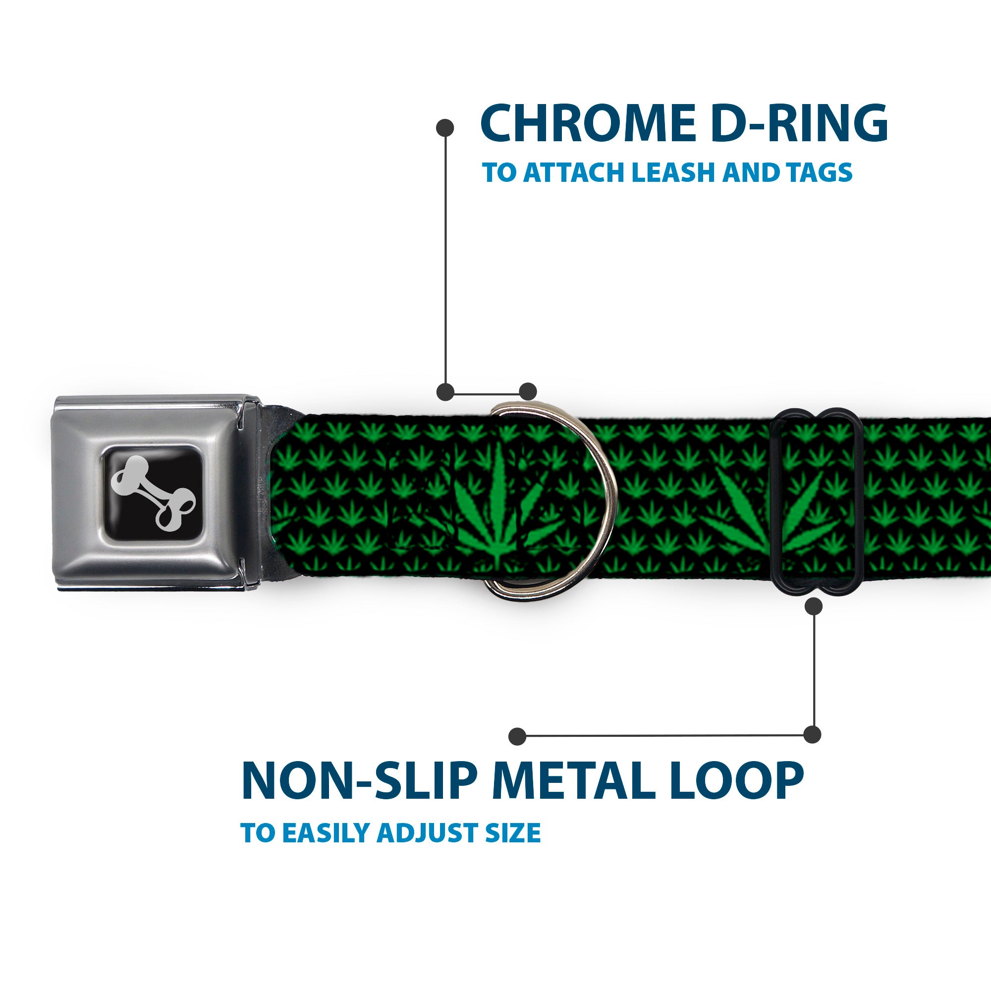 Buckle-Down Seatbelt Buckle Dog Collar - Marijuana Garden Black/Green Seatbelt Buckle Collars Buckle-Down