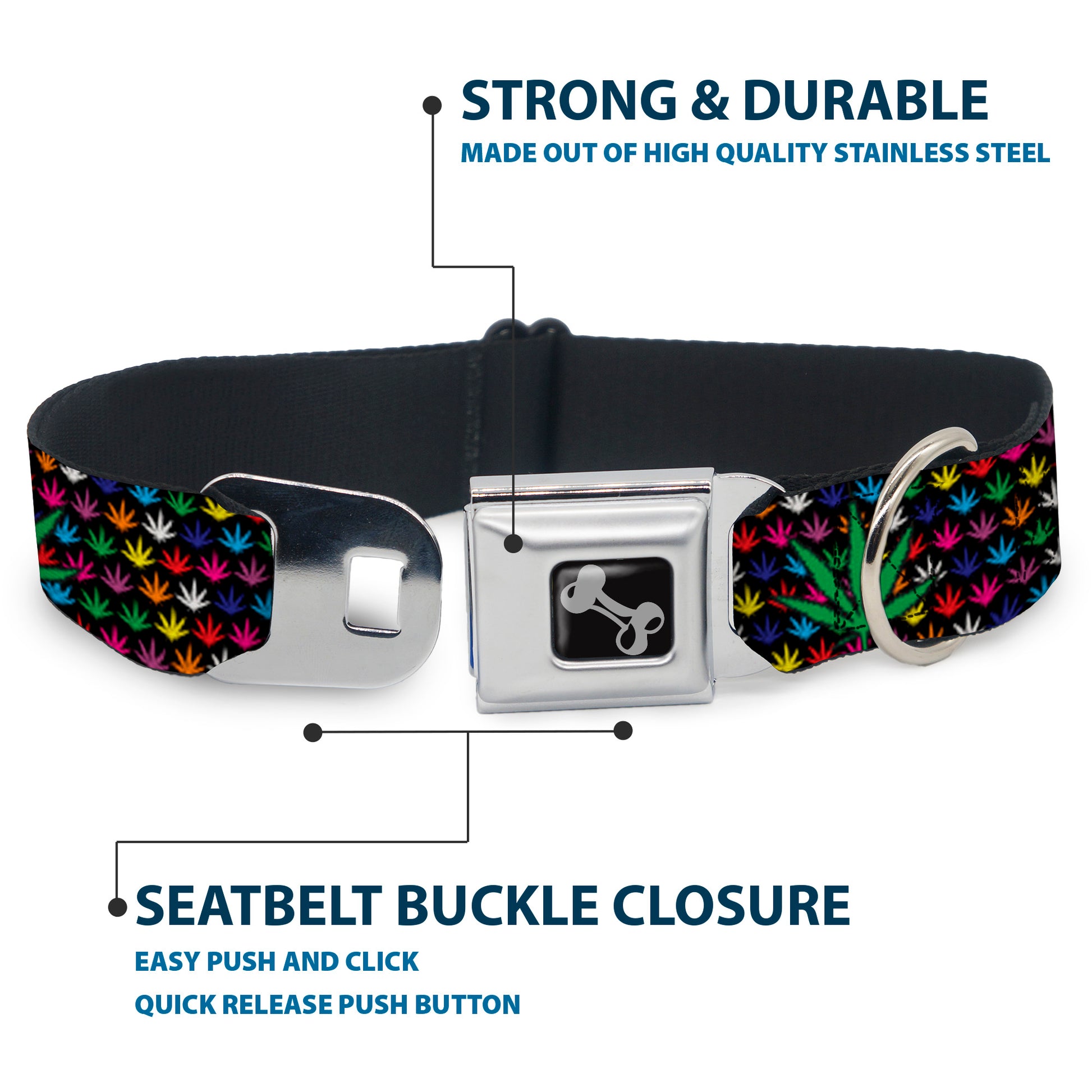 Buckle-Down Seatbelt Buckle Dog Collar - Marijuana Garden Black/Multi Color Seatbelt Buckle Collars Buckle-Down