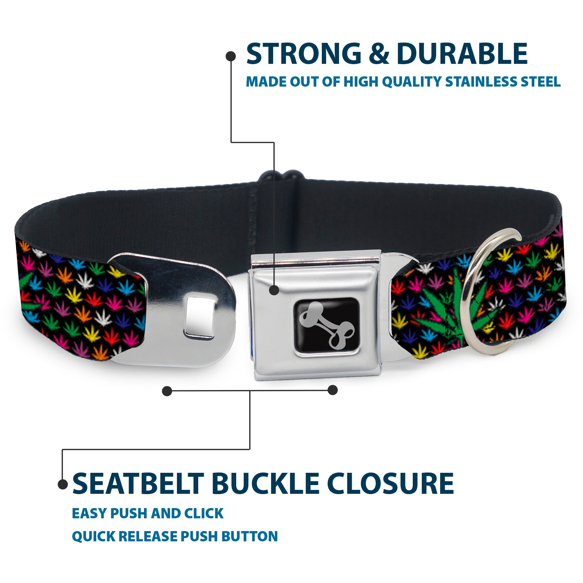 Buckle-Down Seatbelt Buckle Dog Collar - Marijuana Garden Black/Multi Color Seatbelt Buckle Collars Buckle-Down