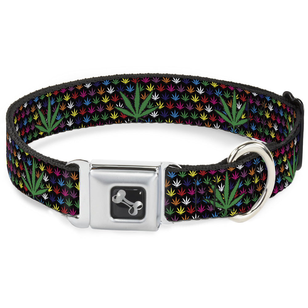 Buckle-Down Seatbelt Buckle Dog Collar - Marijuana Garden Black/Multi Color Seatbelt Buckle Collars Buckle-Down