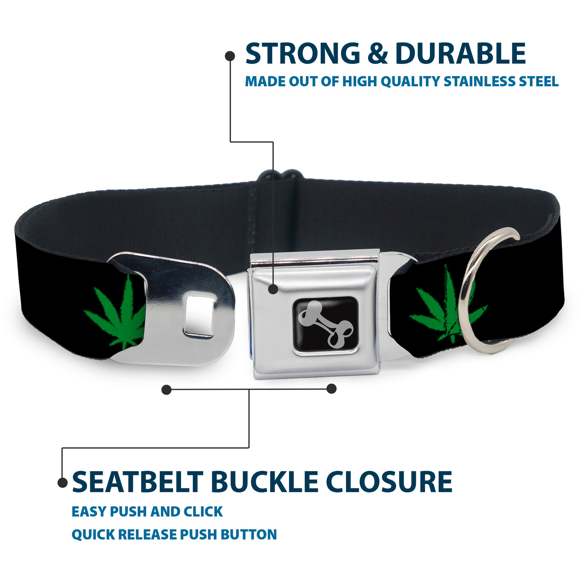 Buckle-Down Seatbelt Buckle Dog Collar - Marijuana Leaf Repeat Black/Green Seatbelt Buckle Collars Buckle-Down