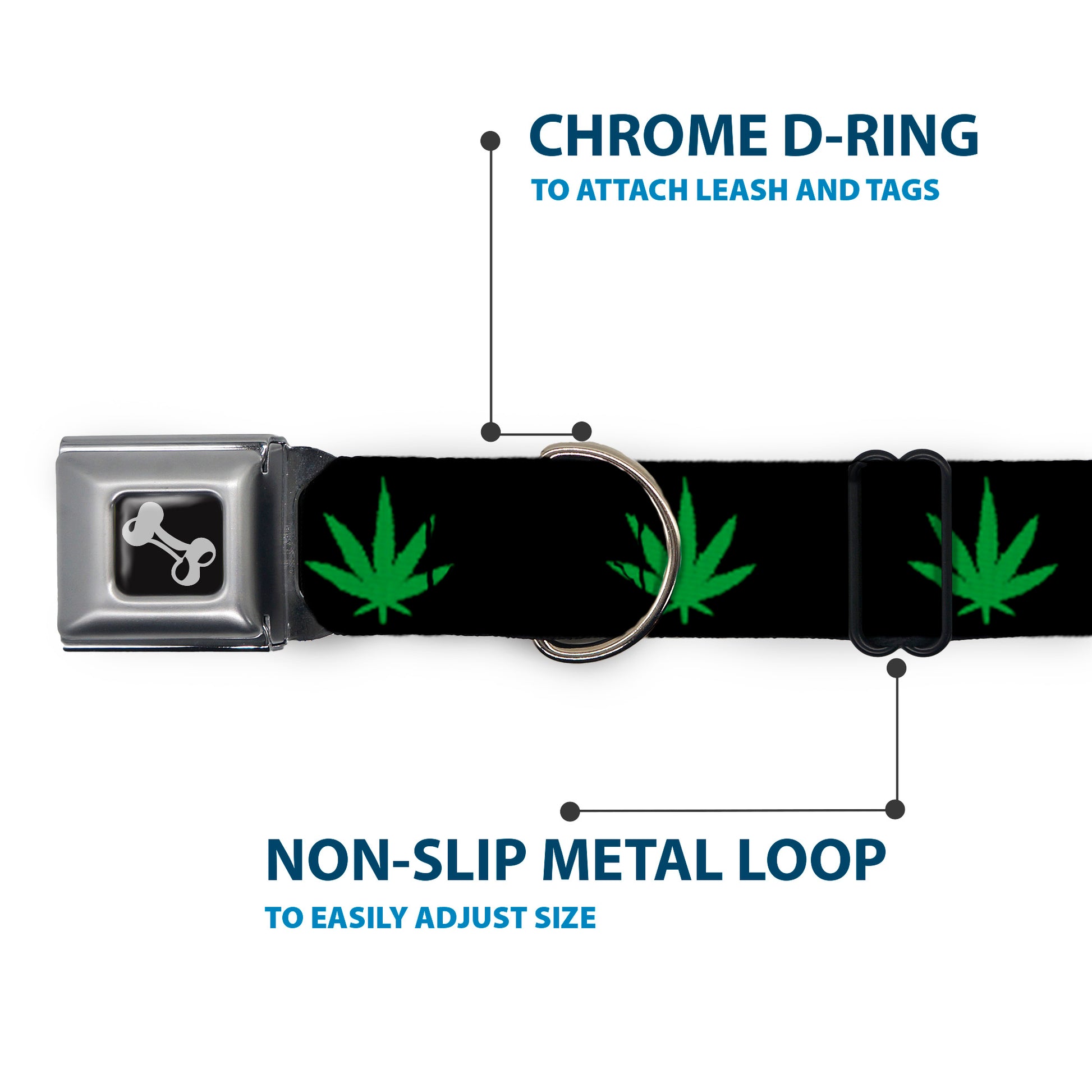 Buckle-Down Seatbelt Buckle Dog Collar - Marijuana Leaf Repeat Black/Green Seatbelt Buckle Collars Buckle-Down
