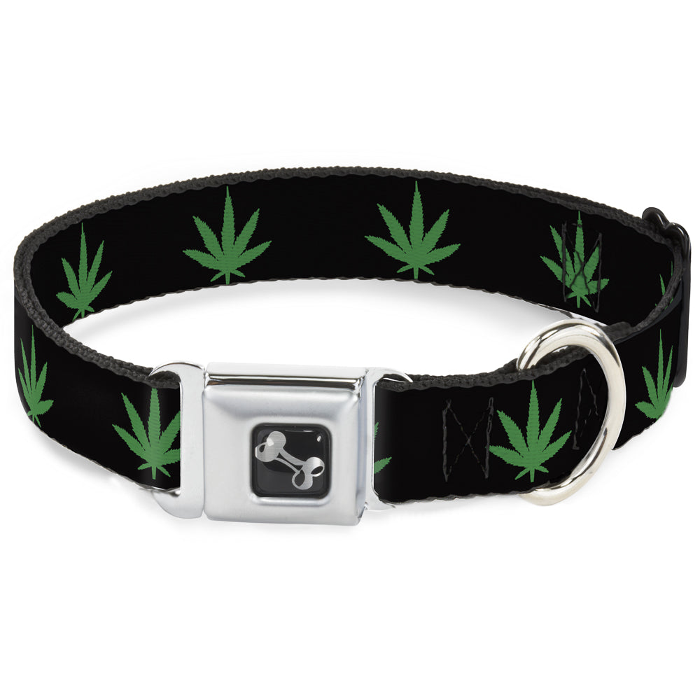 Buckle-Down Seatbelt Buckle Dog Collar - Marijuana Leaf Repeat Black/Green Seatbelt Buckle Collars Buckle-Down