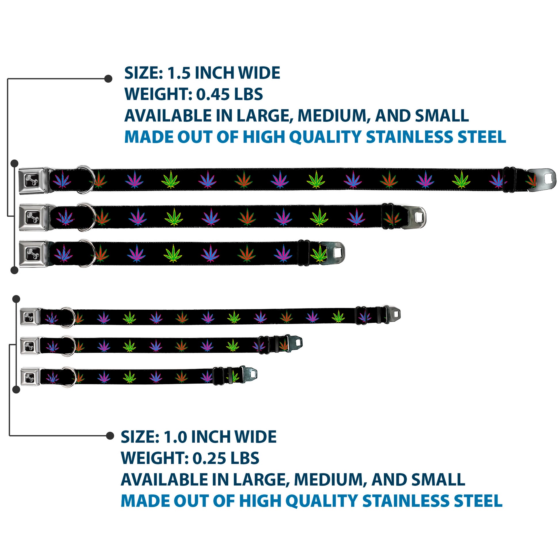 Buckle-Down Seatbelt Buckle Dog Collar - Marijuana Leaf Repeat Black/Multi Color Seatbelt Buckle Collars Buckle-Down