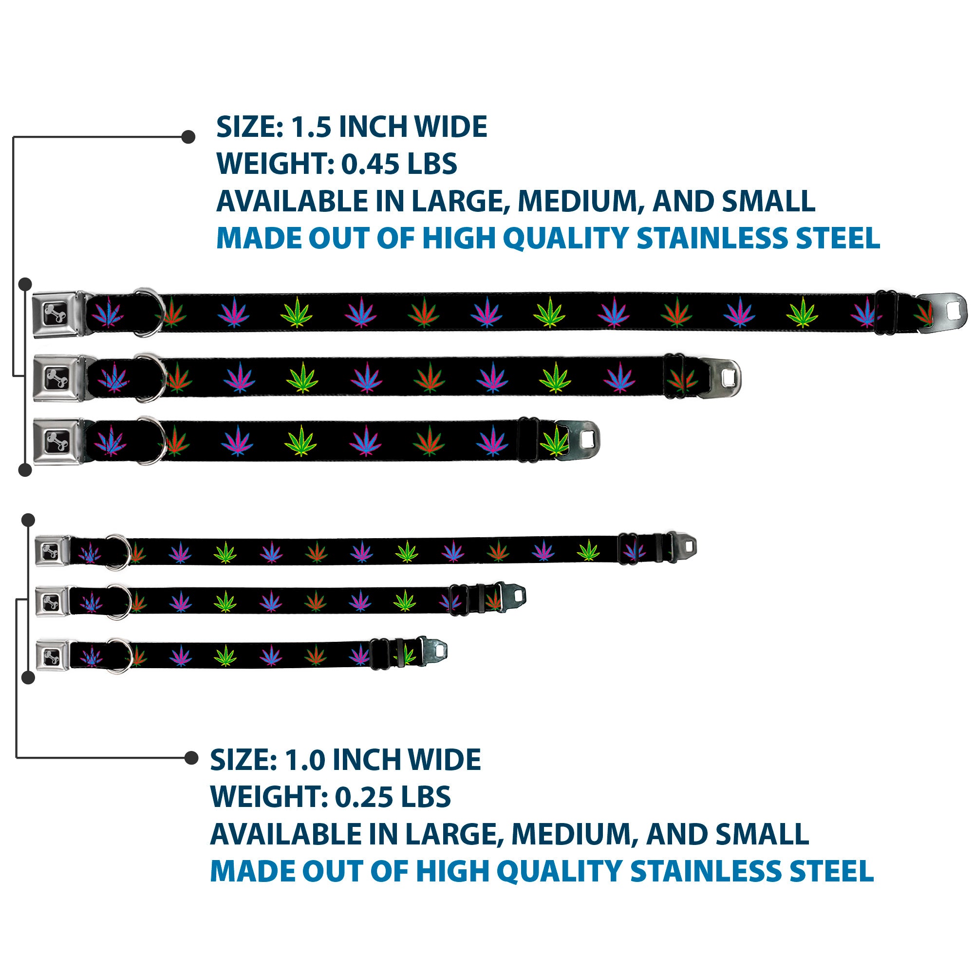 Buckle-Down Seatbelt Buckle Dog Collar - Marijuana Leaf Repeat Black/Multi Color Seatbelt Buckle Collars Buckle-Down