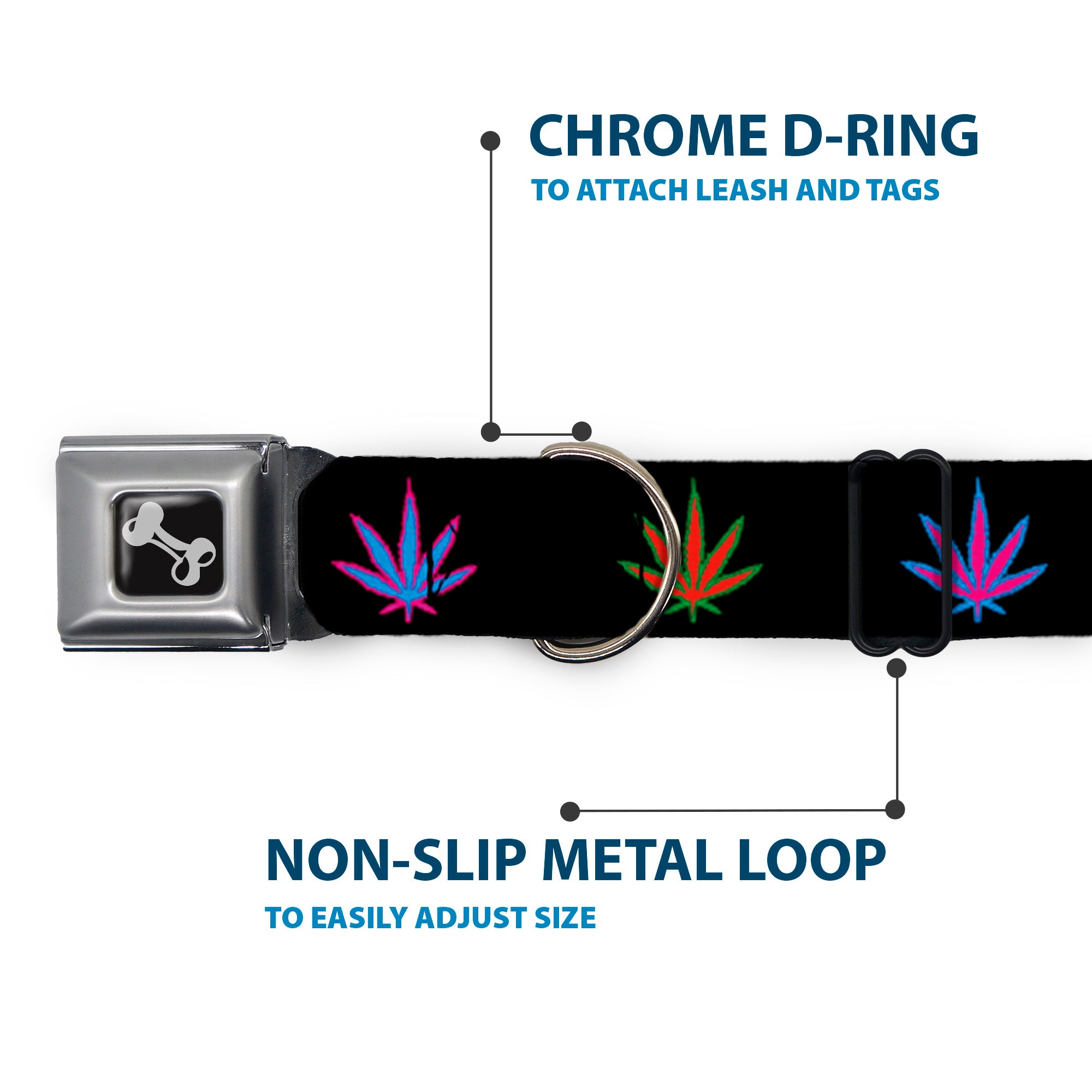 Buckle-Down Seatbelt Buckle Dog Collar - Marijuana Leaf Repeat Black/Multi Color Seatbelt Buckle Collars Buckle-Down