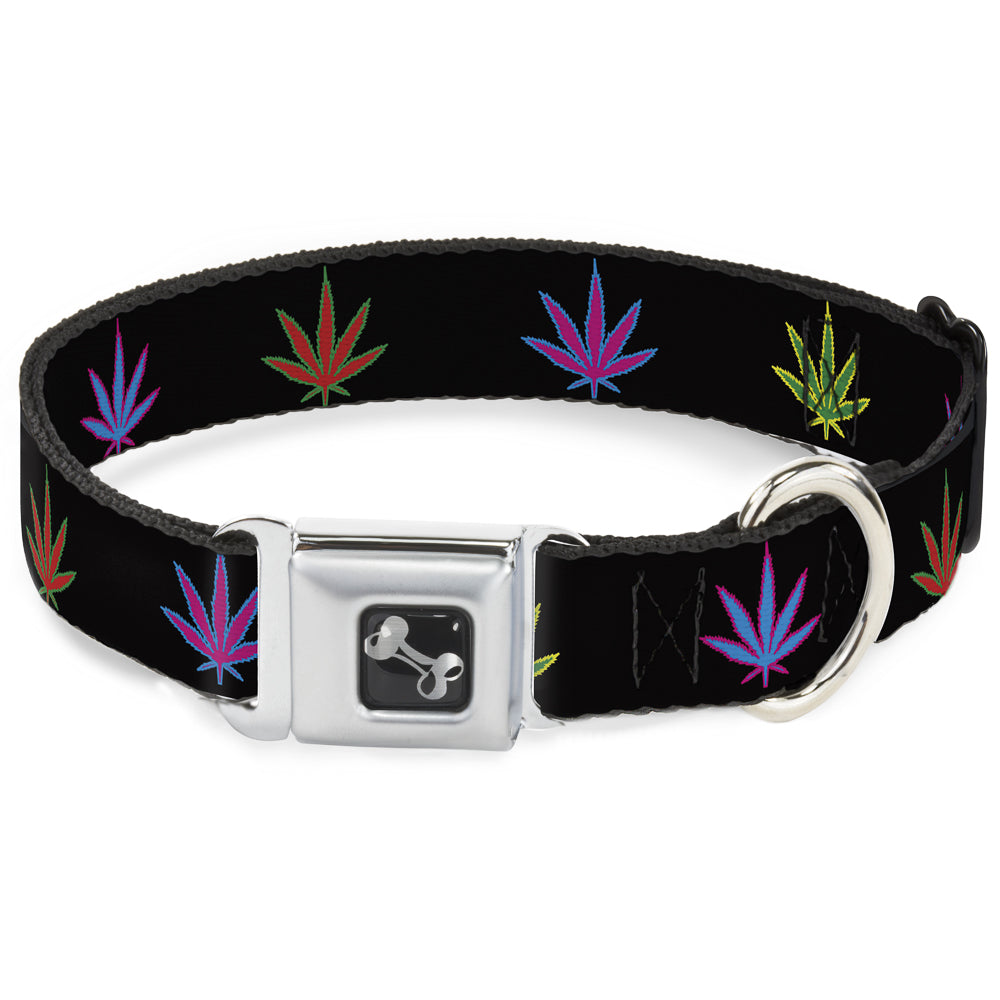 Buckle-Down Seatbelt Buckle Dog Collar - Marijuana Leaf Repeat Black/Multi Color Seatbelt Buckle Collars Buckle-Down