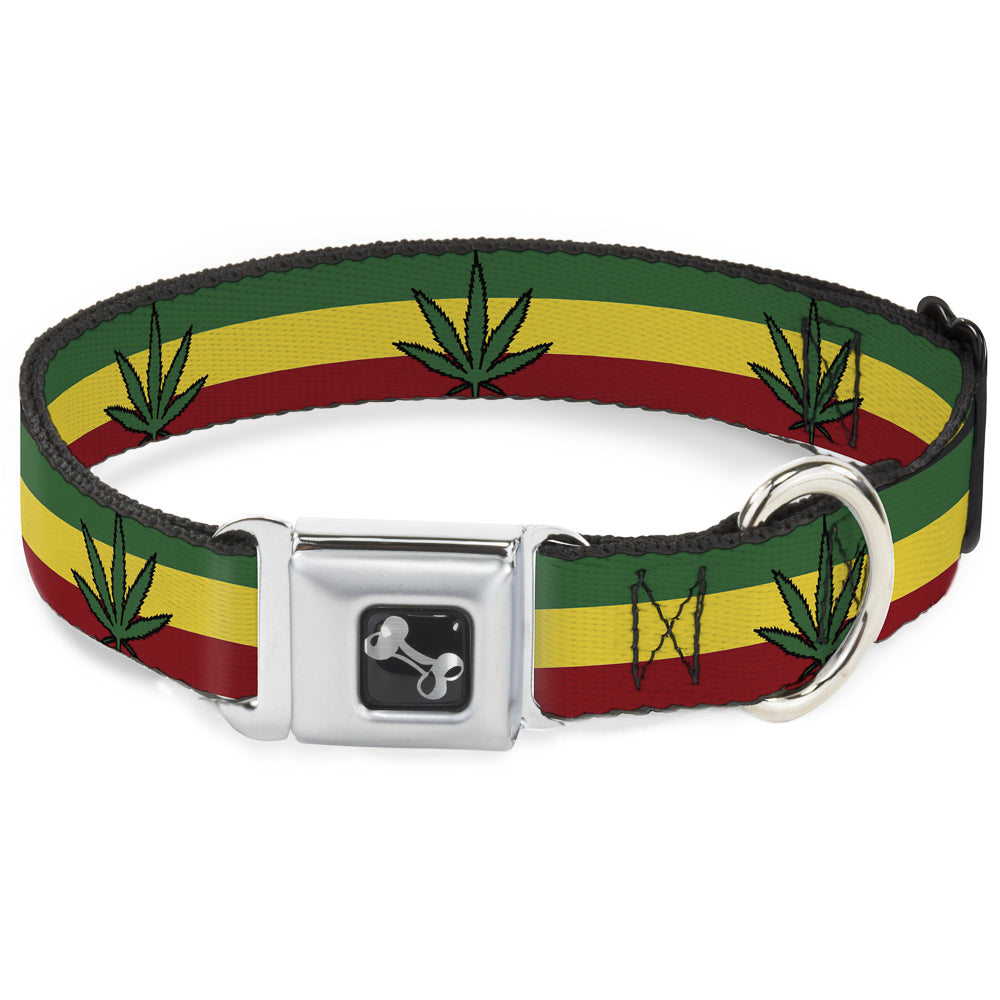 Buckle-Down Seatbelt Buckle Dog Collar - Marijuana Leaf Repeat Rasta Seatbelt Buckle Collars Buckle-Down