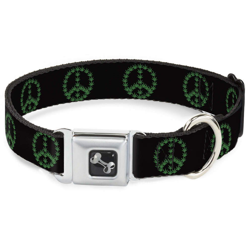Buckle-Down Seatbelt Buckle Dog Collar - Marijuana Peace Repeat Black/Green Seatbelt Buckle Collars Buckle-Down