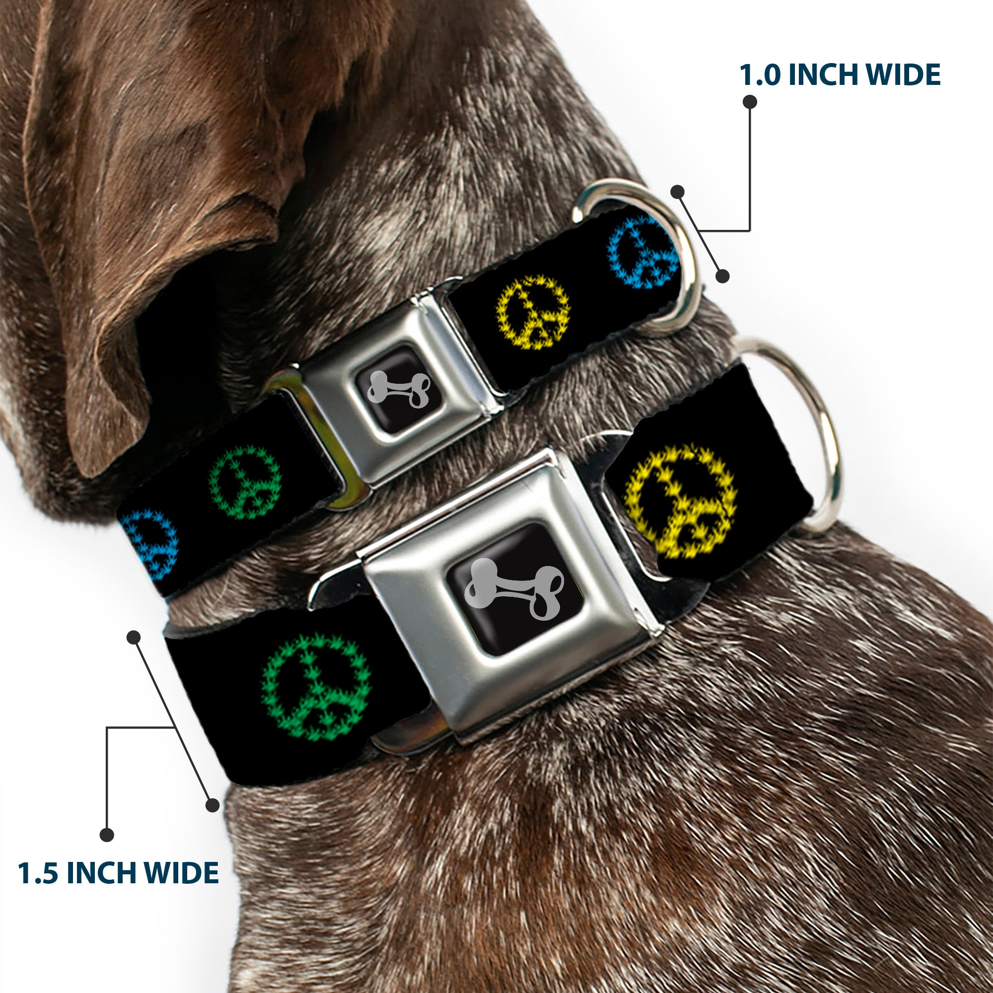 Buckle-Down Seatbelt Buckle Dog Collar - Marijuana Peace Repeat Black/Multi Color Seatbelt Buckle Collars Buckle-Down