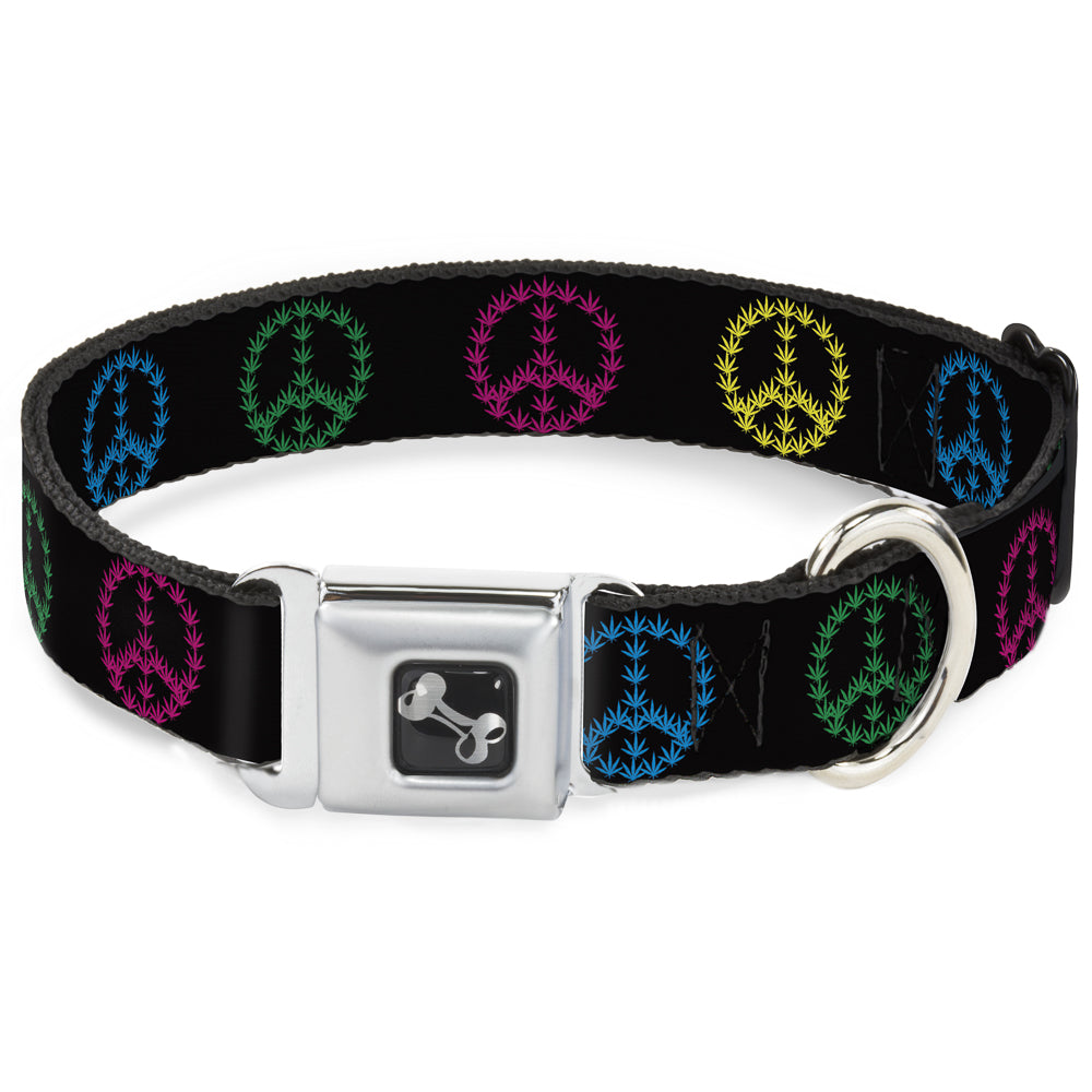 Buckle-Down Seatbelt Buckle Dog Collar - Marijuana Peace Repeat Black/Multi Color Seatbelt Buckle Collars Buckle-Down