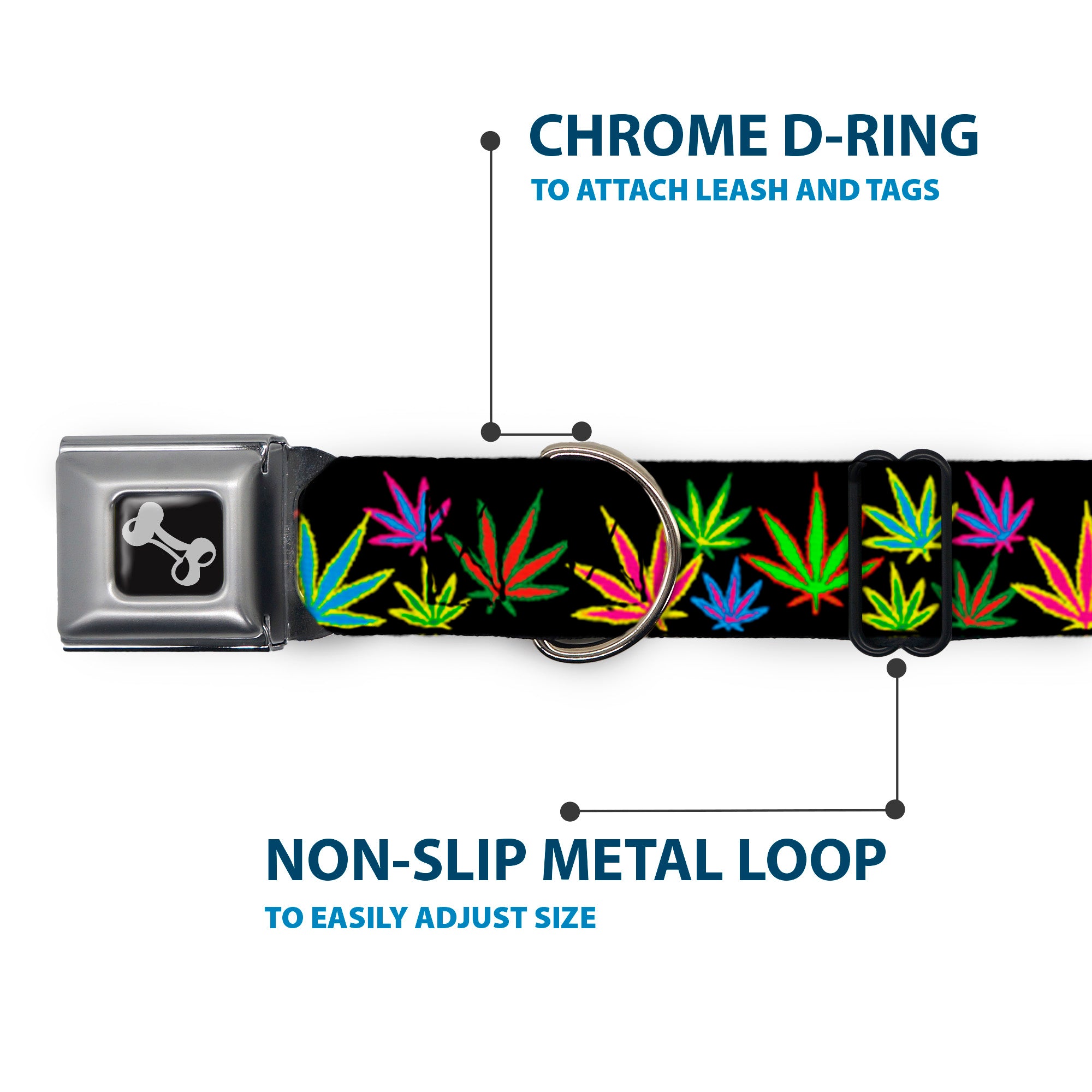 Buckle-Down Seatbelt Buckle Dog Collar - Multi Marijuana Leaves Black/Multi Color Seatbelt Buckle Collars Buckle-Down