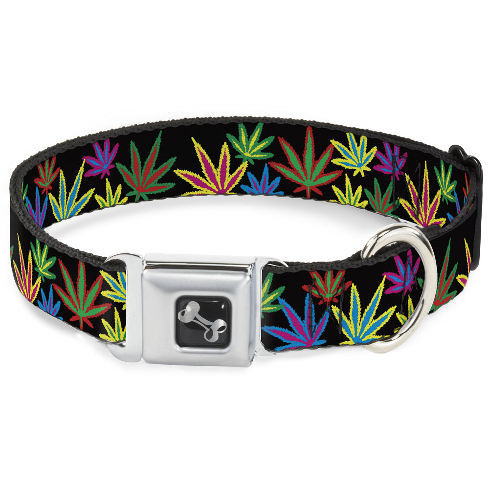 Buckle-Down Seatbelt Buckle Dog Collar - Multi Marijuana Leaves Black/Multi Color Seatbelt Buckle Collars Buckle-Down