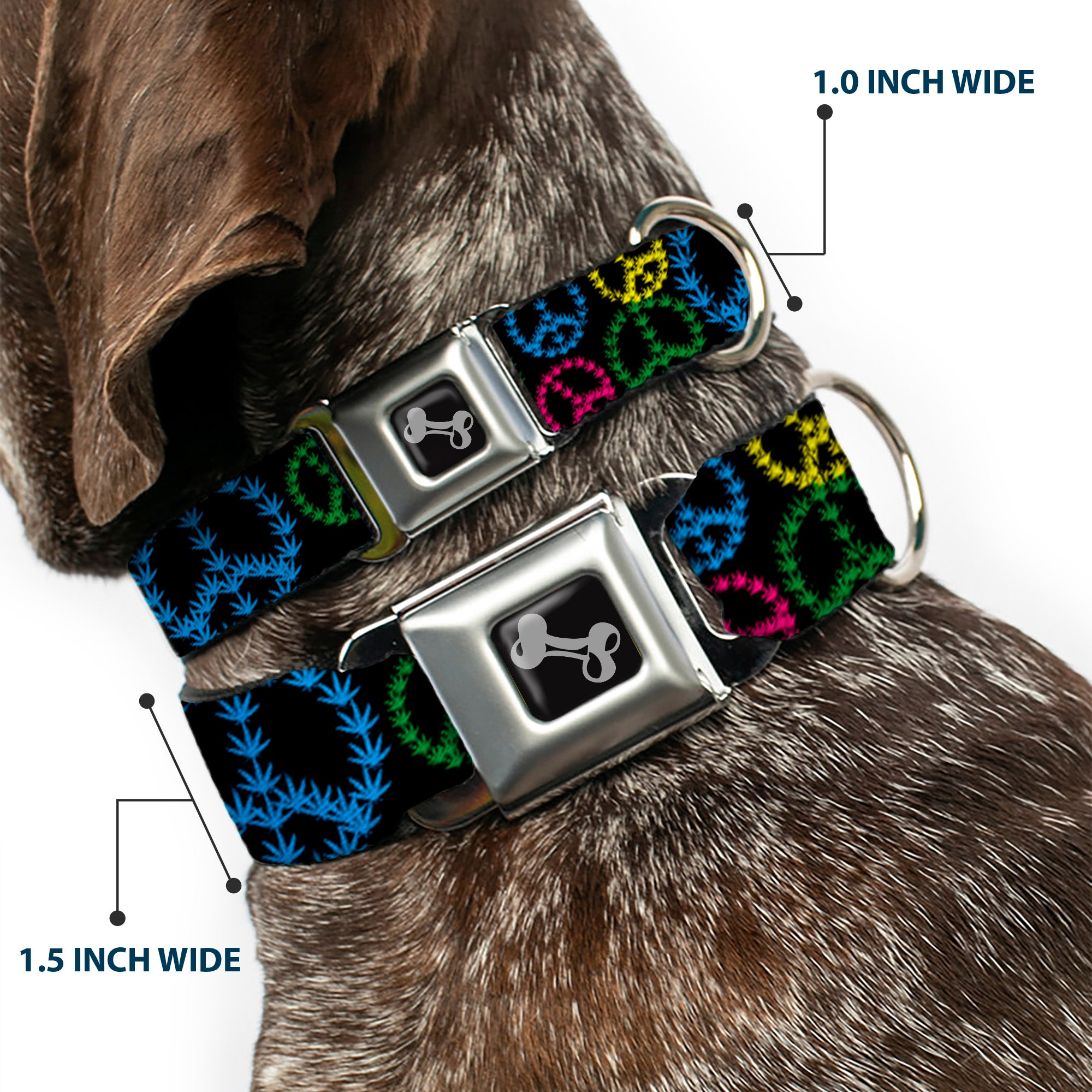 Buckle-Down Seatbelt Buckle Dog Collar - Multi Marijuana Peace Black/Multi Color Seatbelt Buckle Collars Buckle-Down