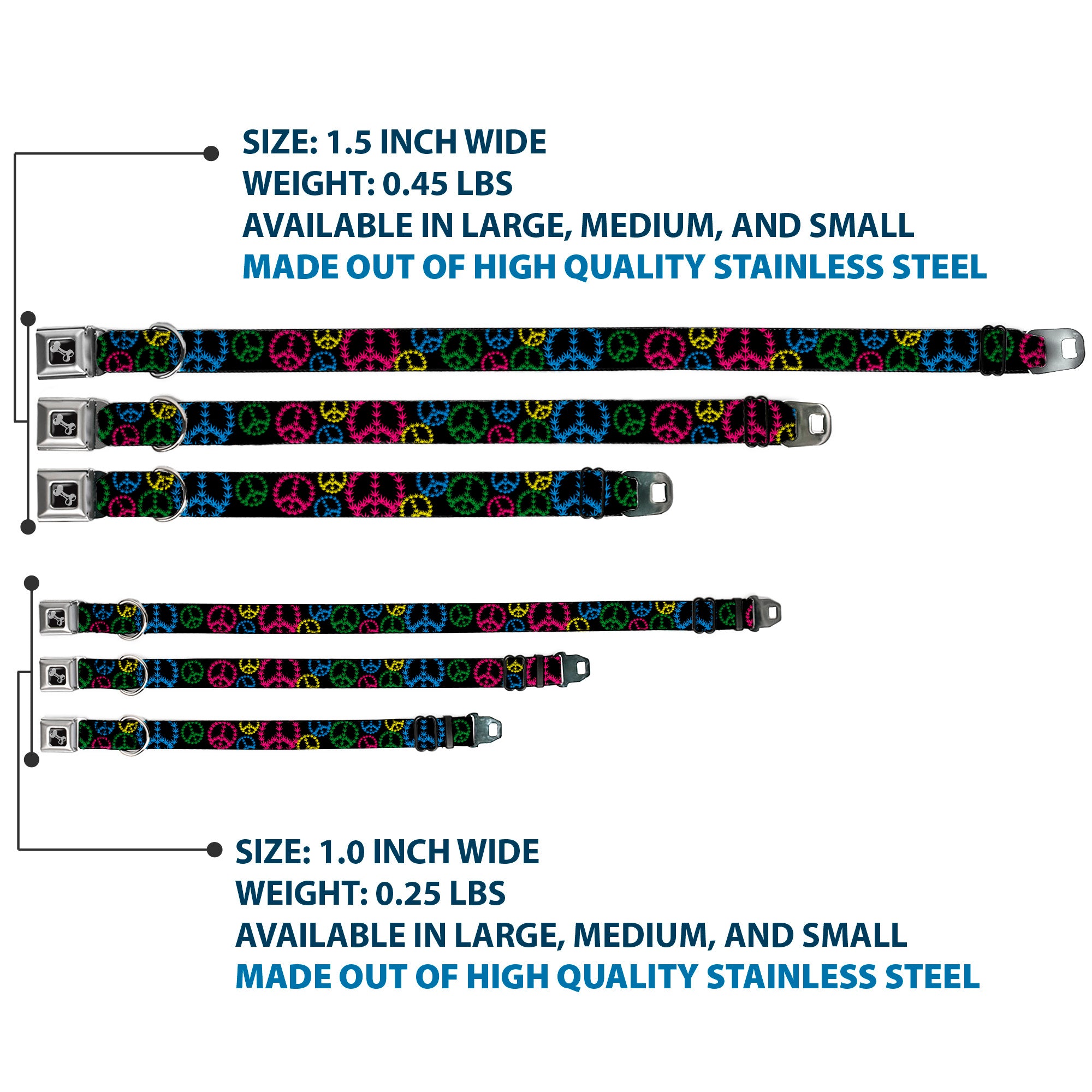Buckle-Down Seatbelt Buckle Dog Collar - Multi Marijuana Peace Black/Multi Color Seatbelt Buckle Collars Buckle-Down