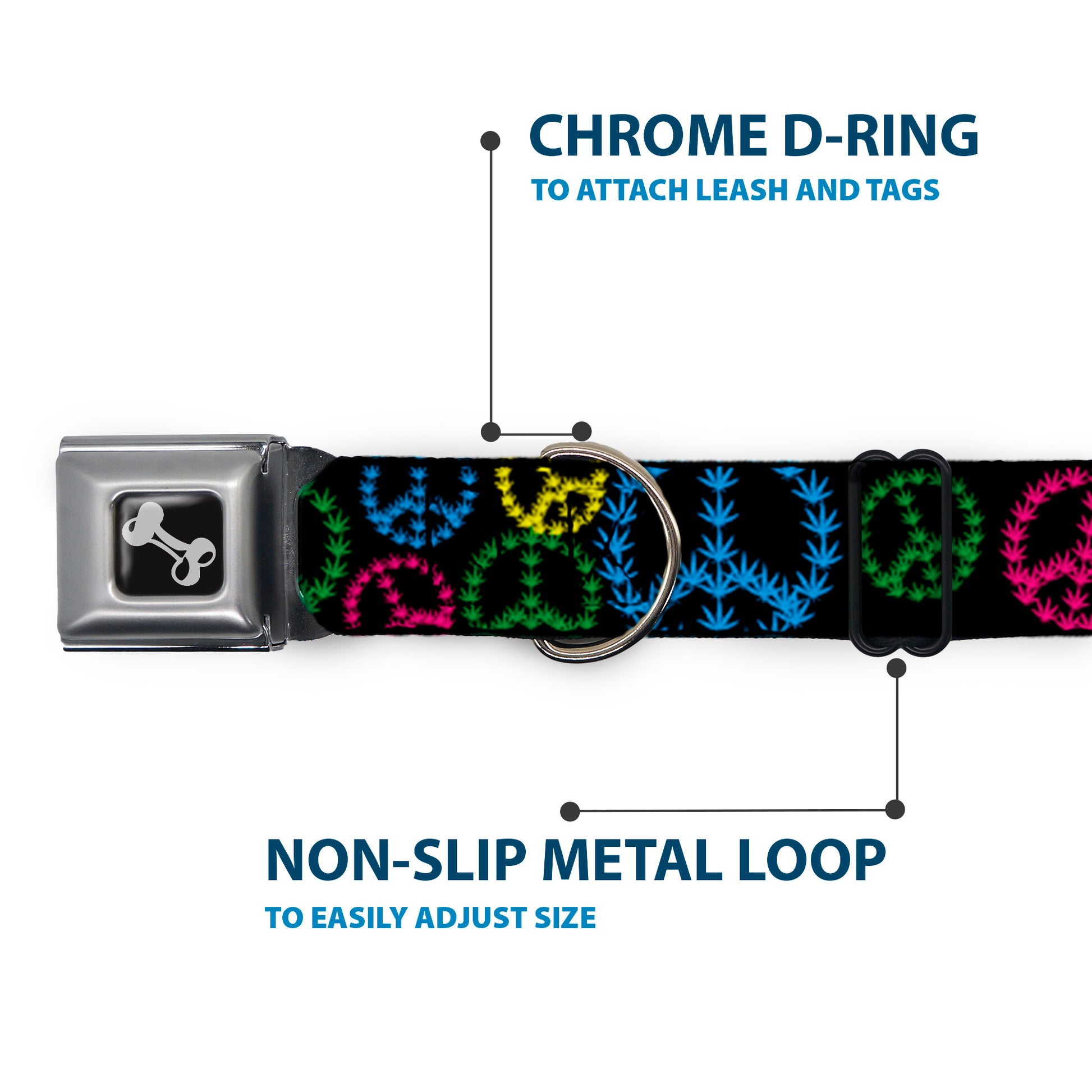 Buckle-Down Seatbelt Buckle Dog Collar - Multi Marijuana Peace Black/Multi Color Seatbelt Buckle Collars Buckle-Down