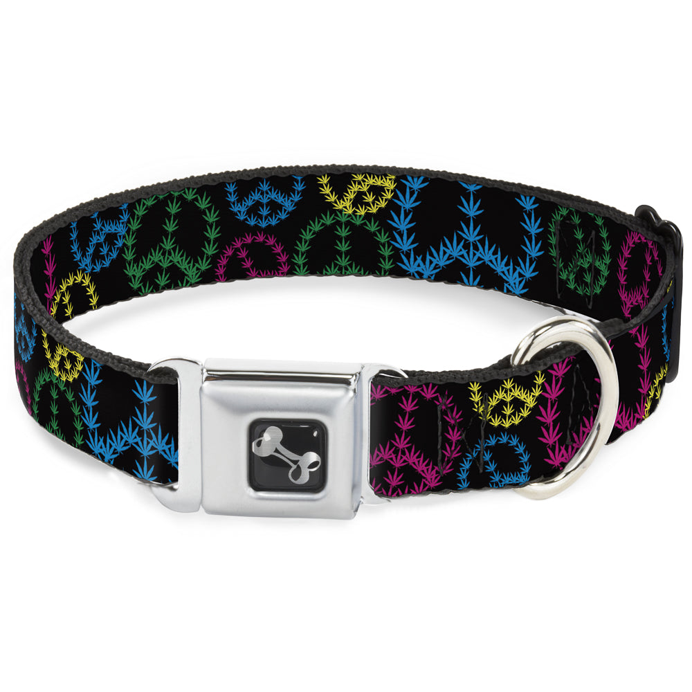 Buckle-Down Seatbelt Buckle Dog Collar - Multi Marijuana Peace Black/Multi Color Seatbelt Buckle Collars Buckle-Down