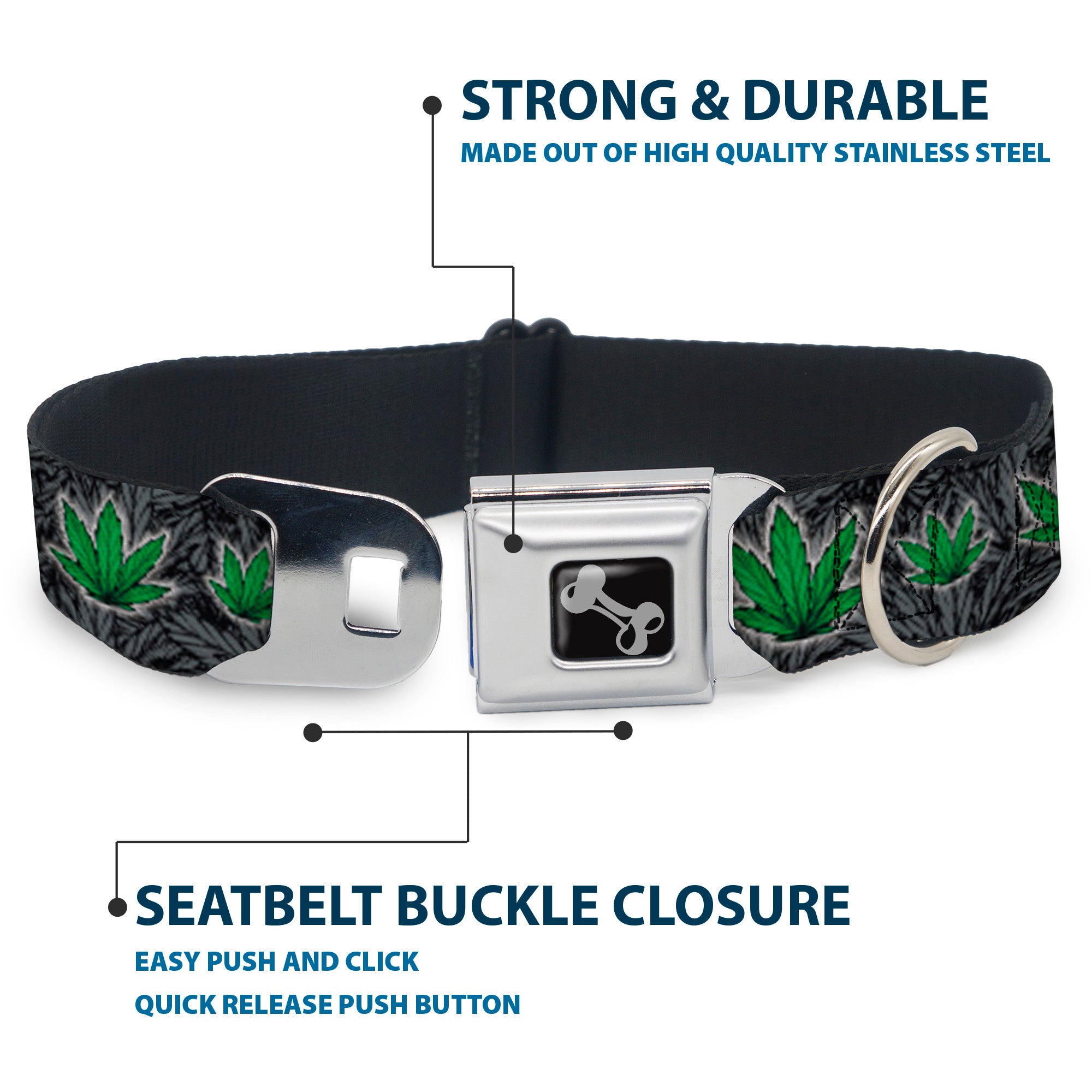 Buckle-Down Seatbelt Buckle Dog Collar - Marijuana Haze Black Seatbelt Buckle Collars Buckle-Down