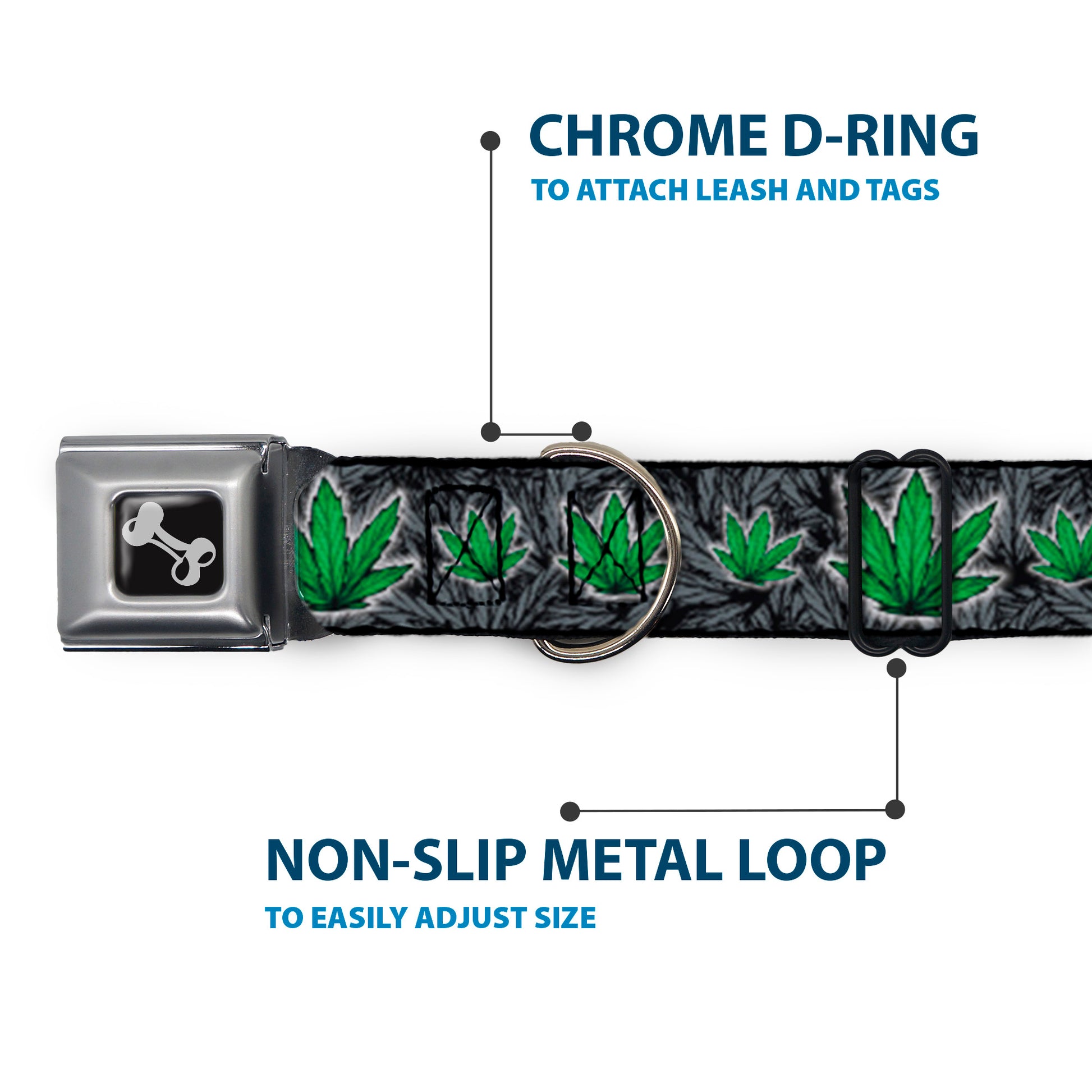Buckle-Down Seatbelt Buckle Dog Collar - Marijuana Haze Black Seatbelt Buckle Collars Buckle-Down