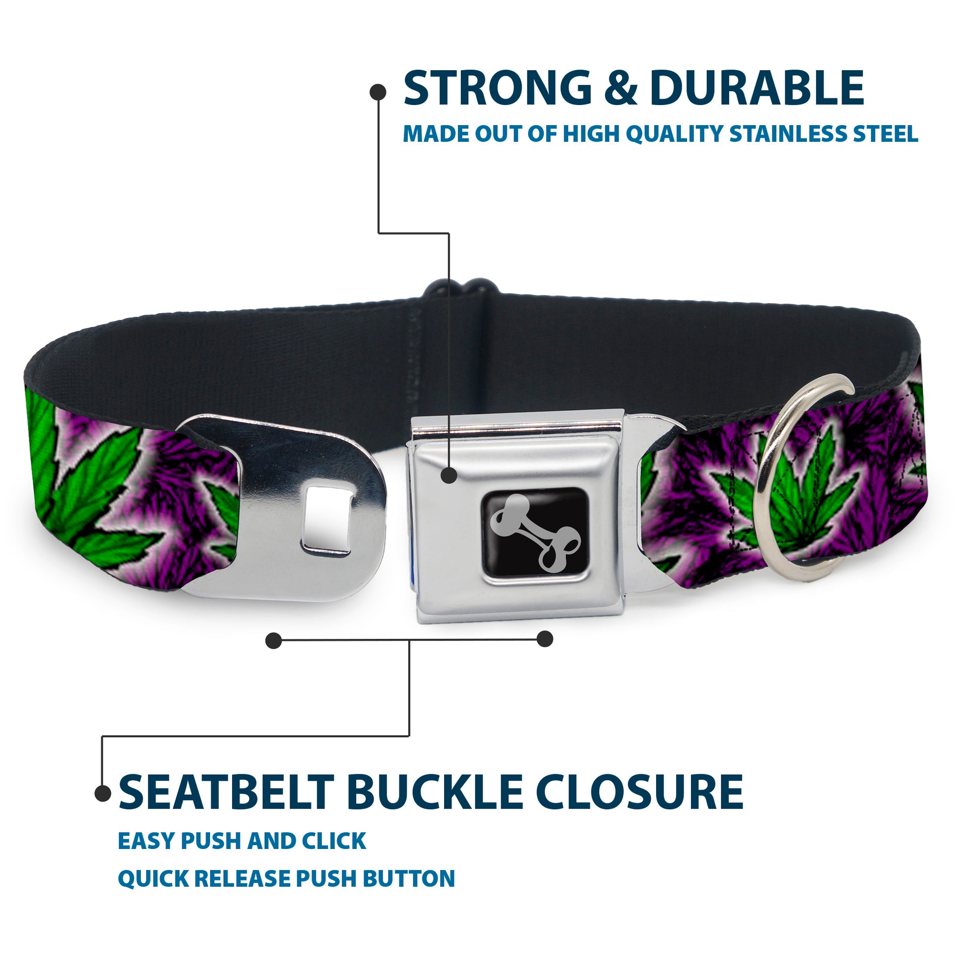 Buckle-Down Seatbelt Buckle Dog Collar - Marijuana Haze Purple Seatbelt Buckle Collars Buckle-Down