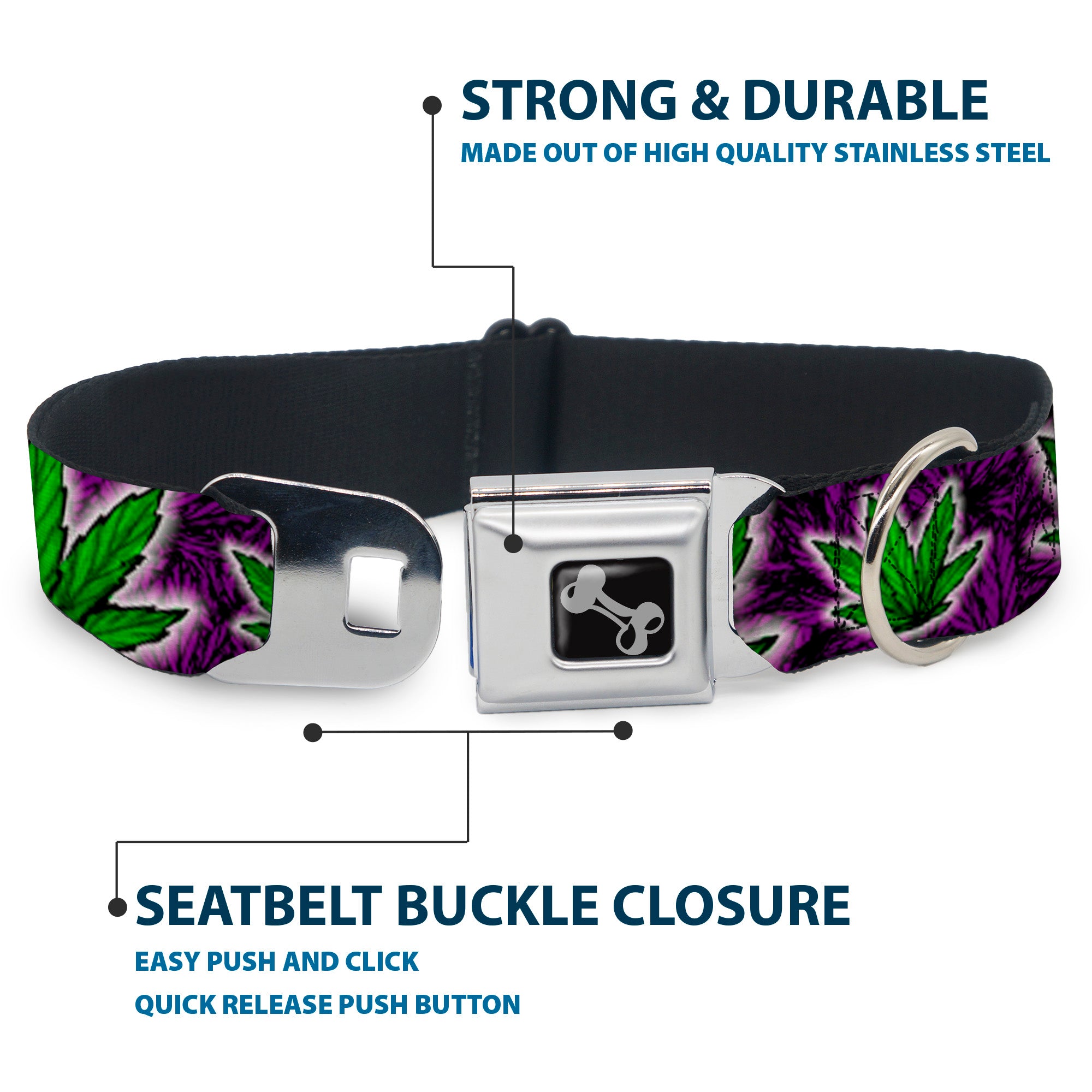 Buckle-Down Seatbelt Buckle Dog Collar - Marijuana Haze Purple Seatbelt Buckle Collars Buckle-Down