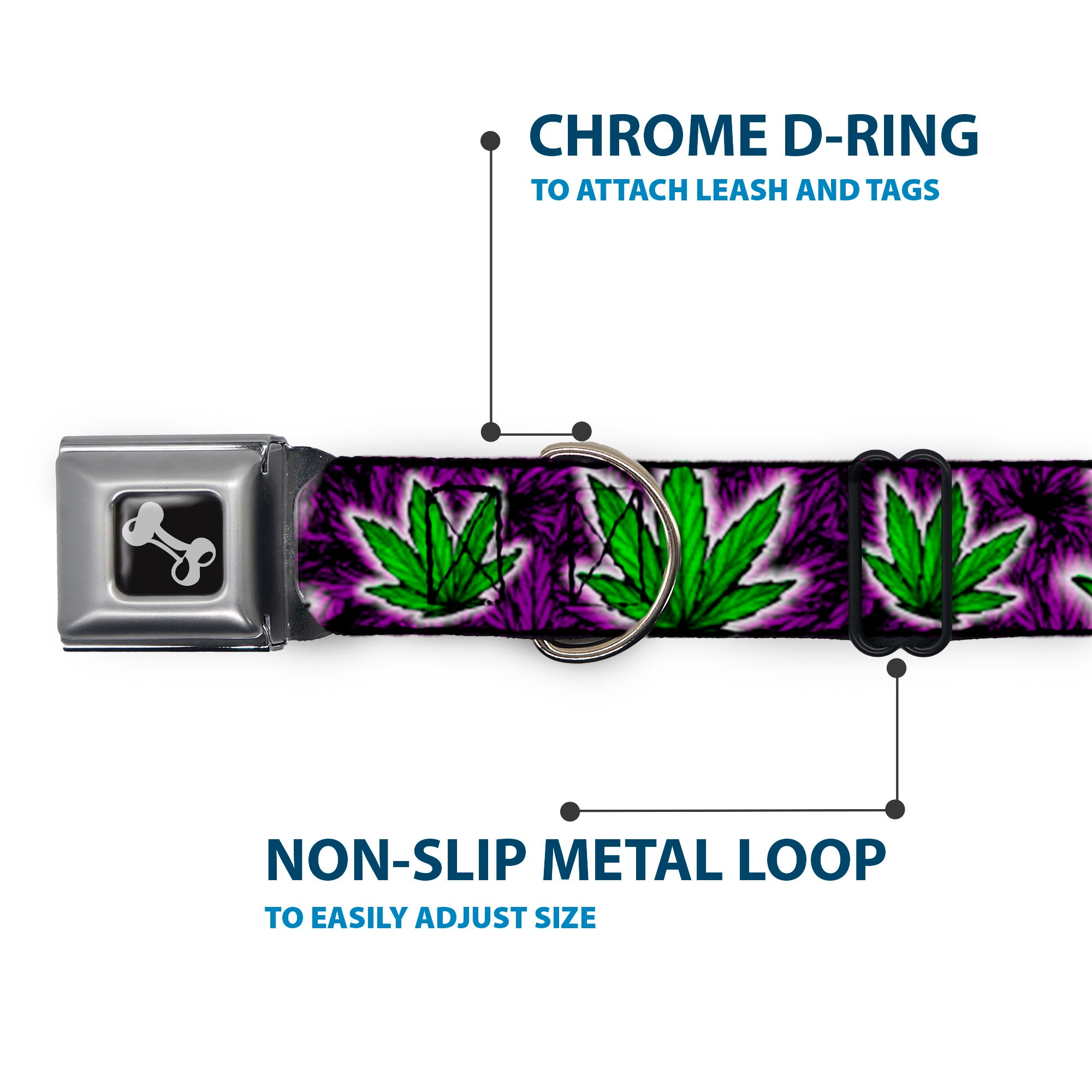 Buckle-Down Seatbelt Buckle Dog Collar - Marijuana Haze Purple Seatbelt Buckle Collars Buckle-Down