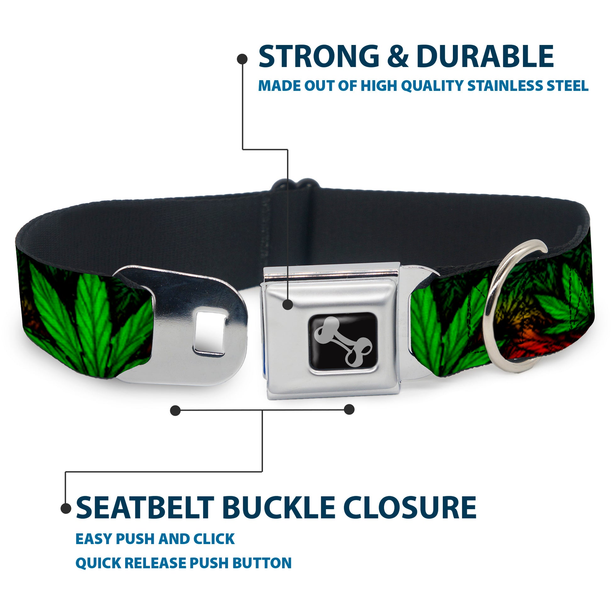 Buckle-Down Seatbelt Buckle Dog Collar - Marijuana Haze Rasta/Black Seatbelt Buckle Collars Buckle-Down