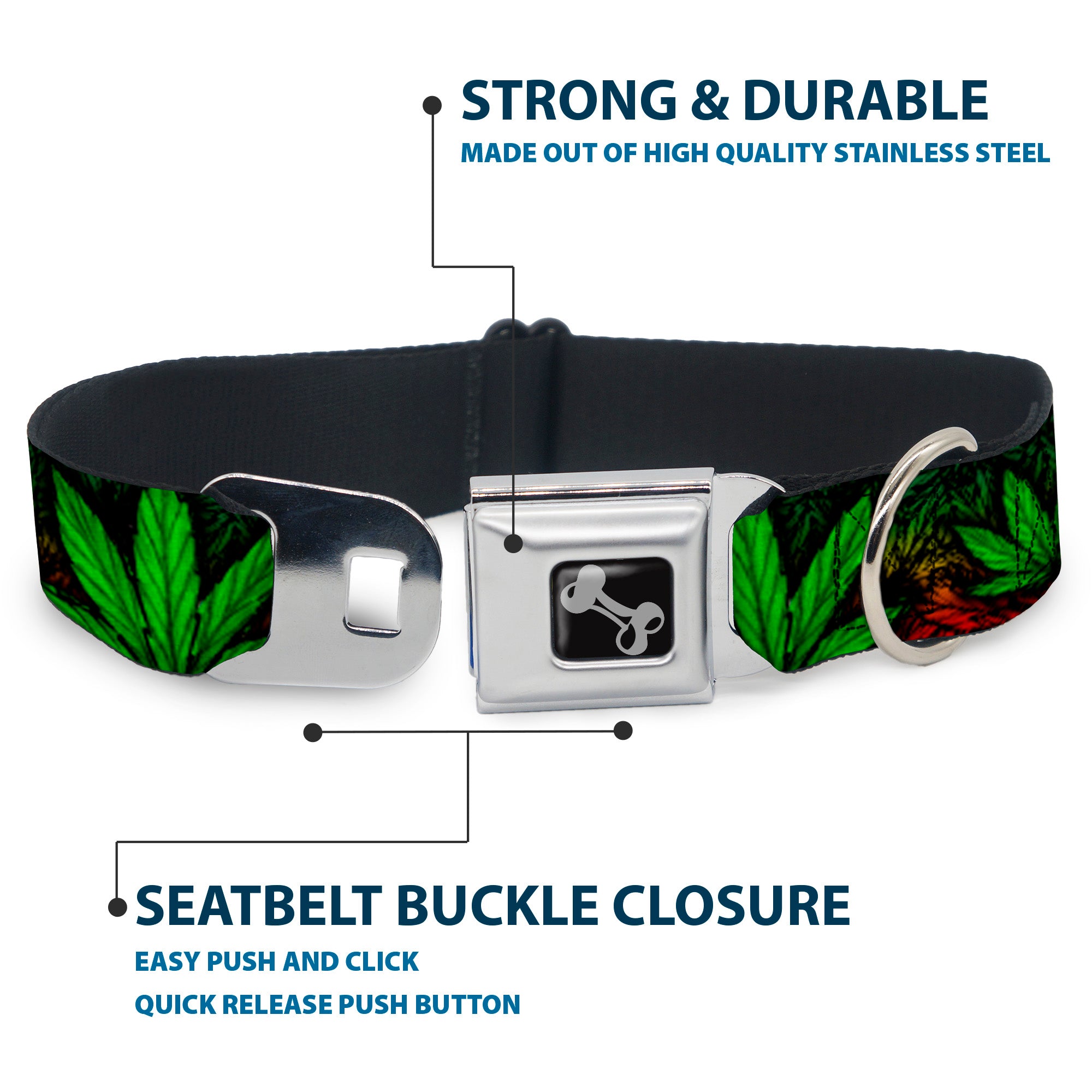 Buckle-Down Seatbelt Buckle Dog Collar - Marijuana Haze Rasta/Black Seatbelt Buckle Collars Buckle-Down