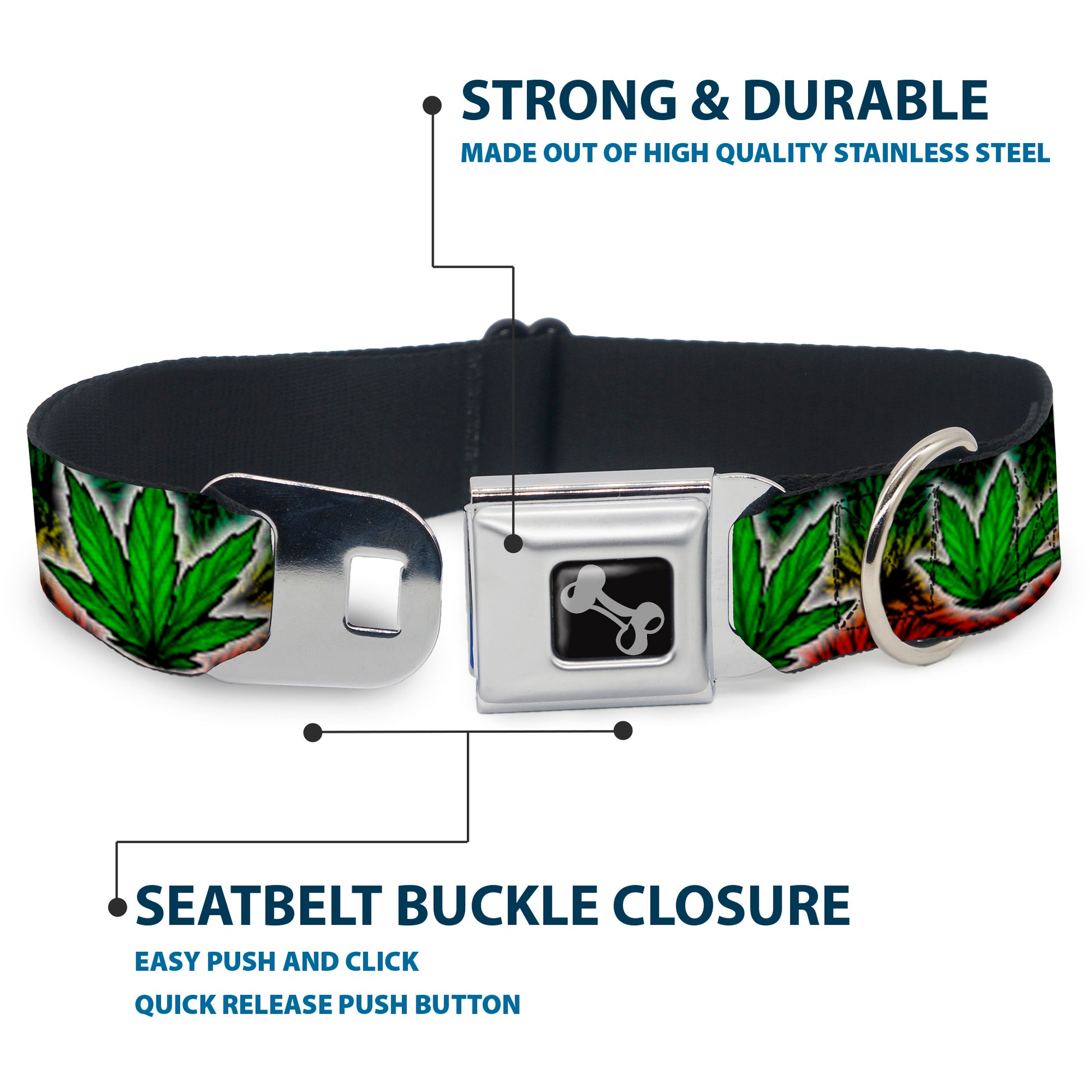 Buckle-Down Seatbelt Buckle Dog Collar - Marijuana Haze Rasta/White Seatbelt Buckle Collars Buckle-Down