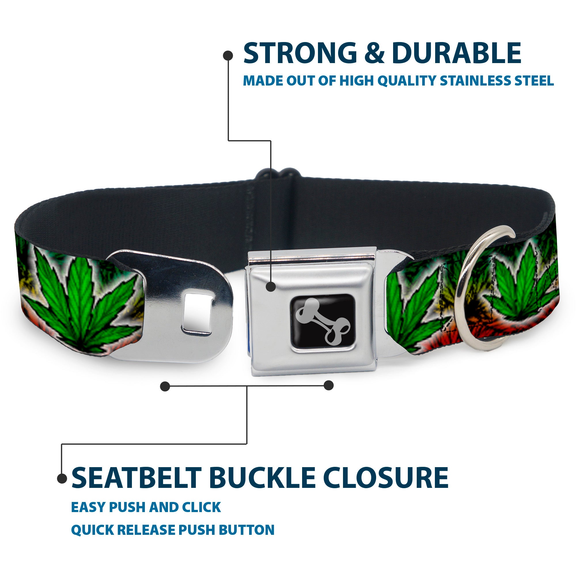 Buckle-Down Seatbelt Buckle Dog Collar - Marijuana Haze Rasta/White Seatbelt Buckle Collars Buckle-Down