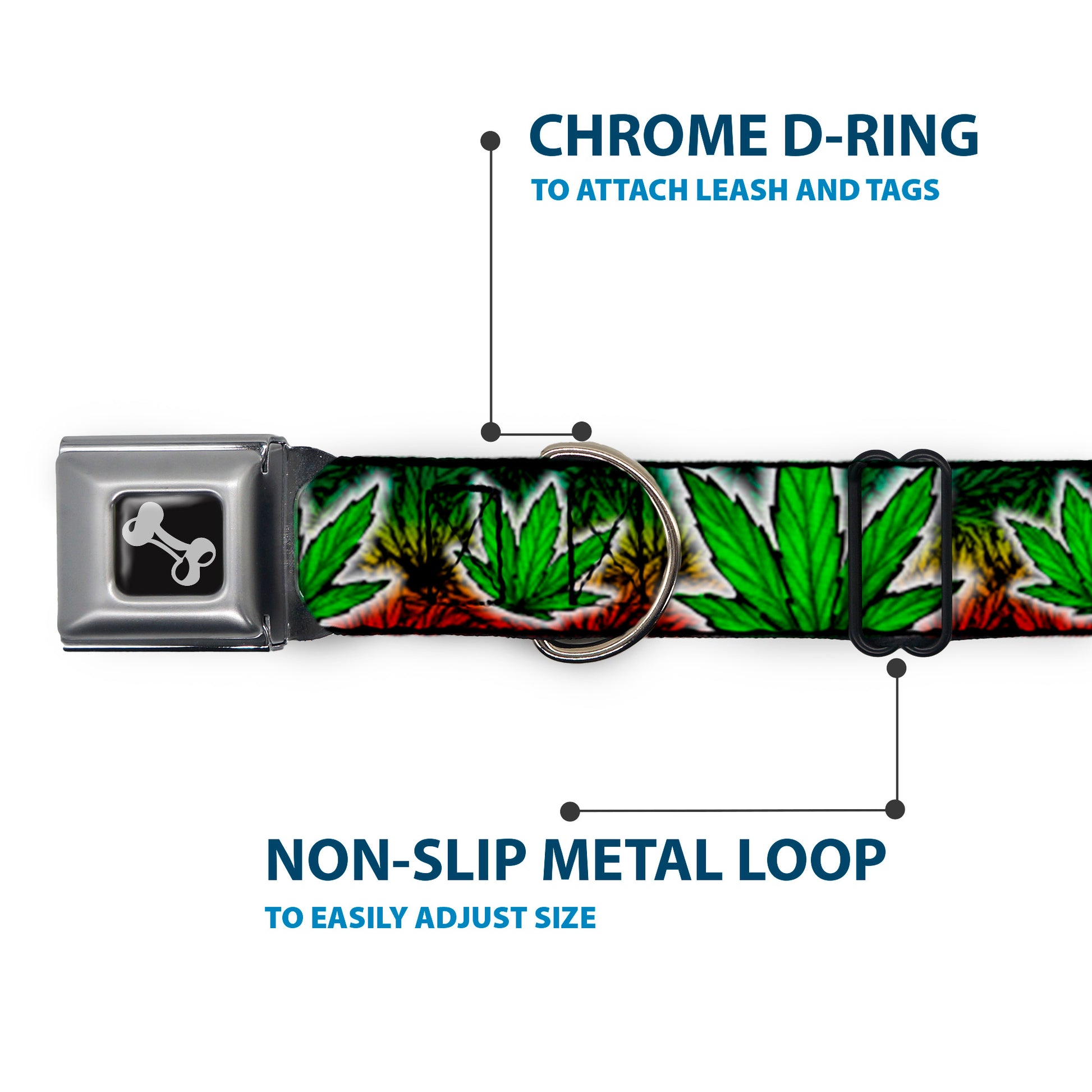 Buckle-Down Seatbelt Buckle Dog Collar - Marijuana Haze Rasta/White Seatbelt Buckle Collars Buckle-Down