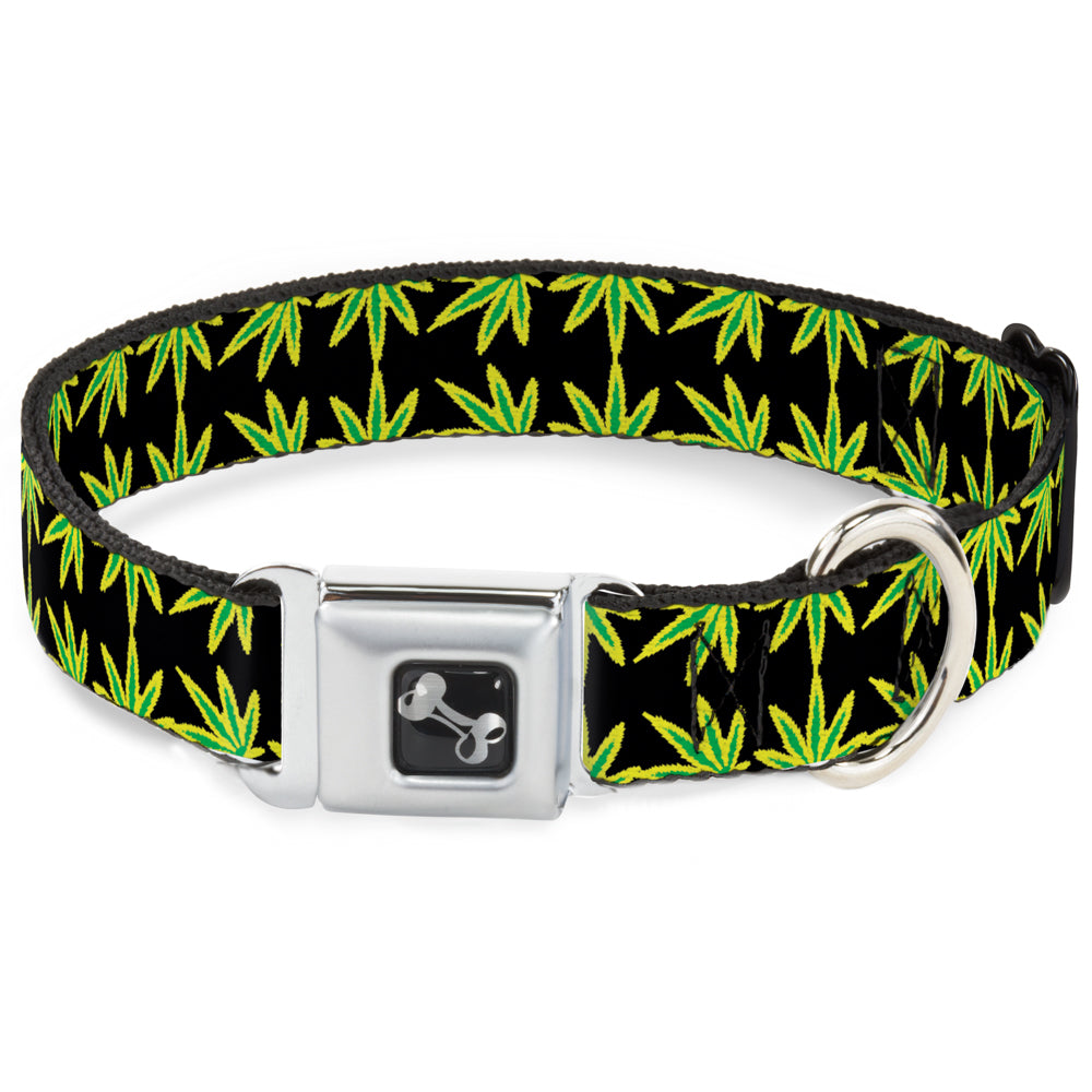 Buckle-Down Seatbelt Buckle Dog Collar - Marijuana Reflection Black/Yellow/Green Seatbelt Buckle Collars Buckle-Down