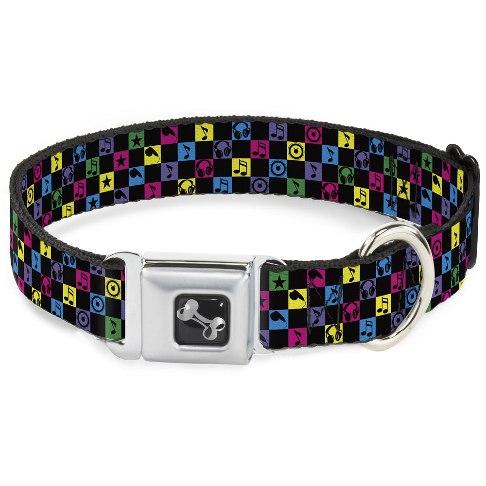 Dog Bone Seatbelt Buckle Collar - Musical Checkers Black/Neon Seatbelt Buckle Collars Buckle-Down