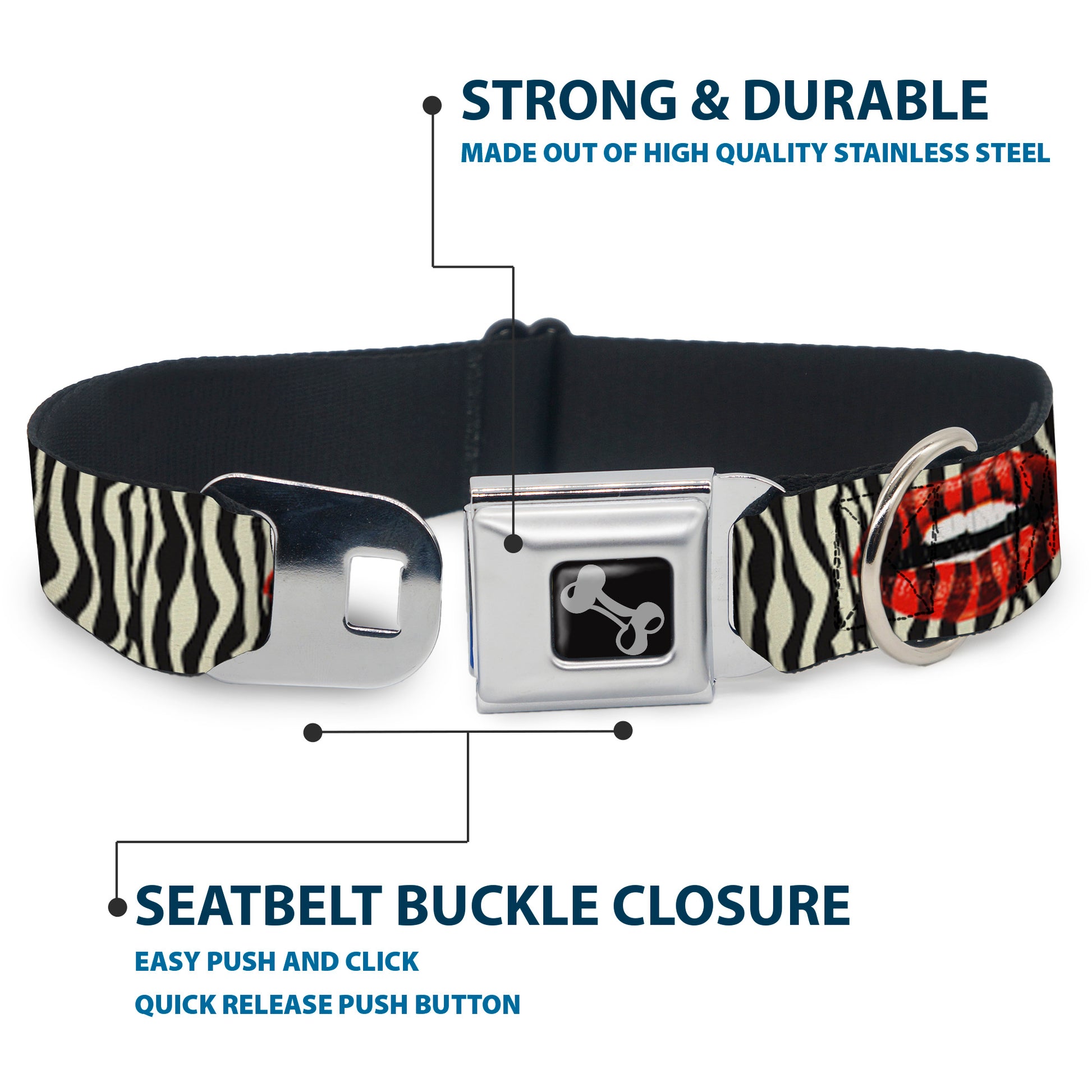 Dog Bone Seatbelt Buckle Collar - Mouth Zebra Seatbelt Buckle Collars Buckle-Down