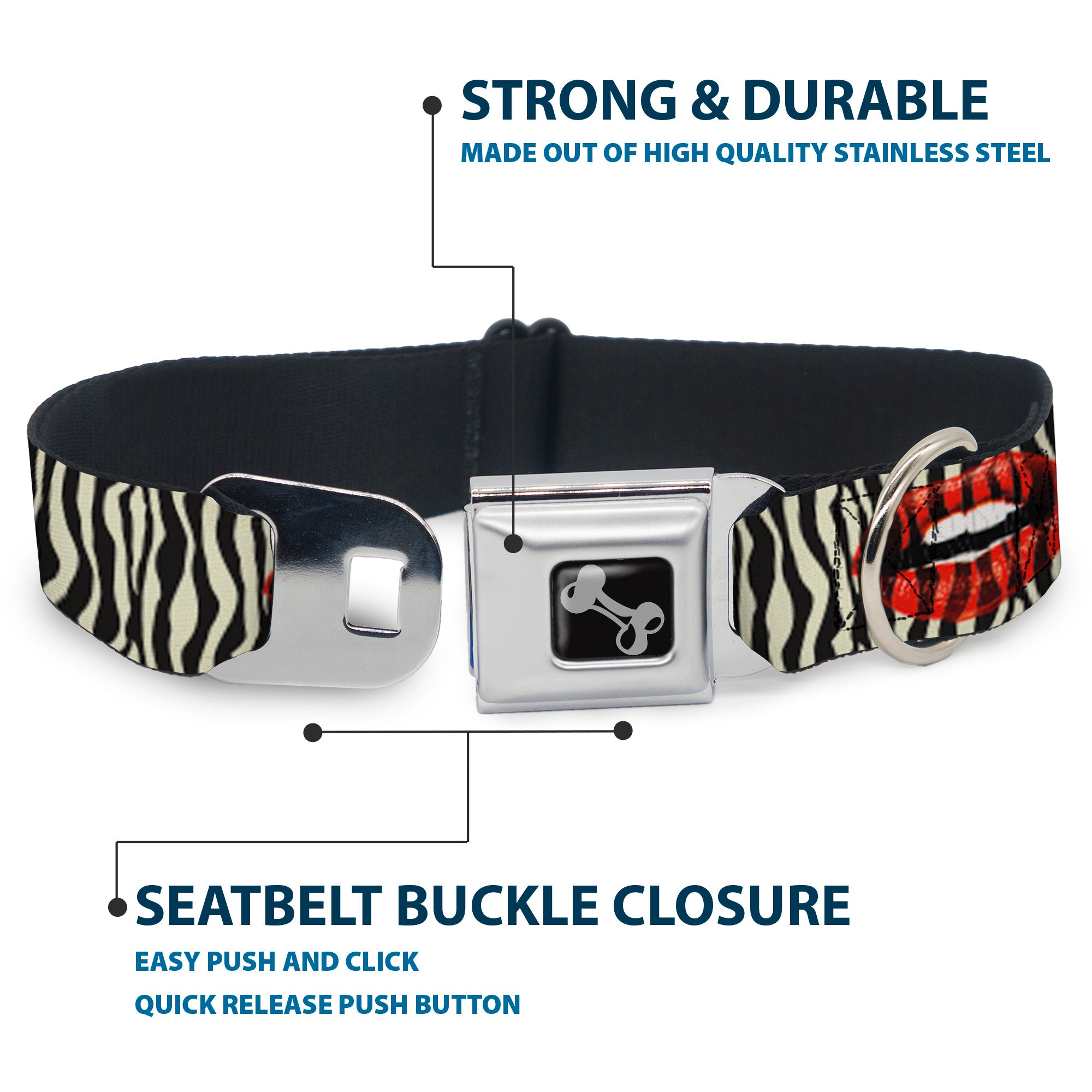 Dog Bone Seatbelt Buckle Collar - Mouth Zebra Seatbelt Buckle Collars Buckle-Down